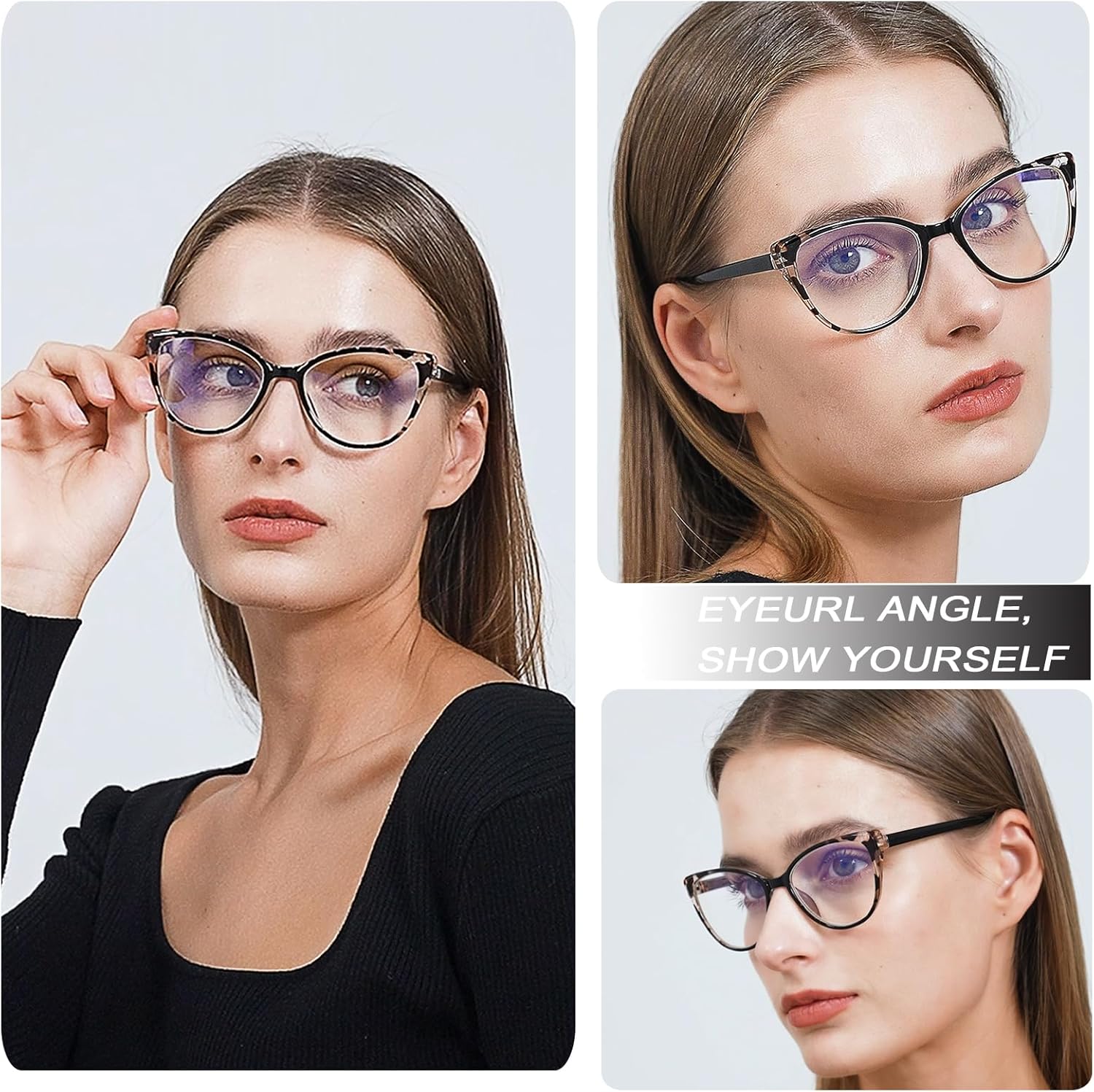 EYEURL Paquete de 5 lentes de lectura para mujer, diseño de ojo de gato, bloqueo de luz azul, lentes de computadora de moda con bisagra de resorte,