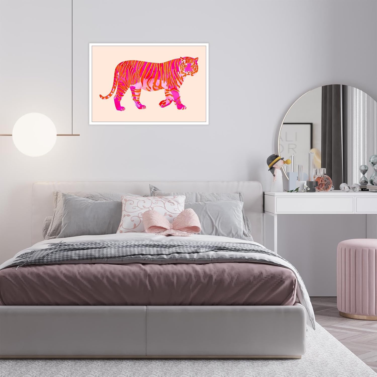 BNGFDV Lienzo de tigre rosa y naranja funky para pared, póster moderno de animales preparados para dormitorio de niñas, dormitorio universitario,