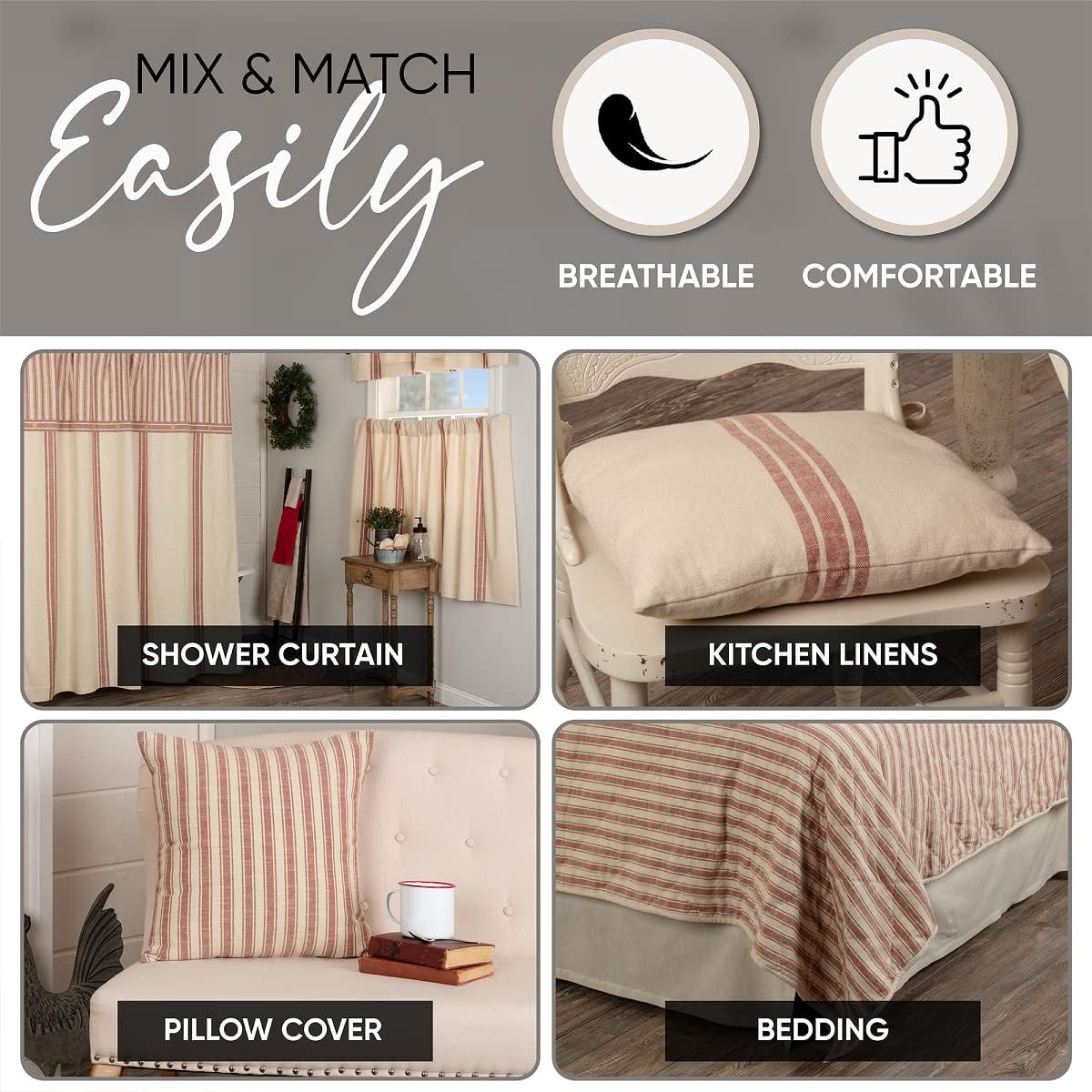 Market Place – Edredón de lujo tamaño King, 100% algodón acolchado con tictac rojo, saco de grano acolchado a mano, ropa de cama para decoración