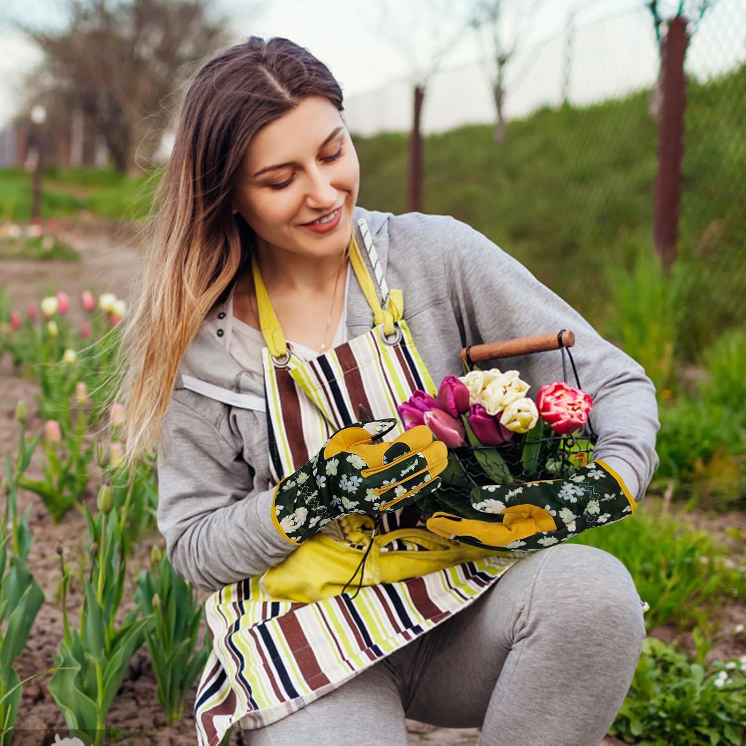 Guantes de jardinería de cuero para mujer, guantes de jardín a prueba de espinas, guantes de trabajo para pantalla táctil, regalos