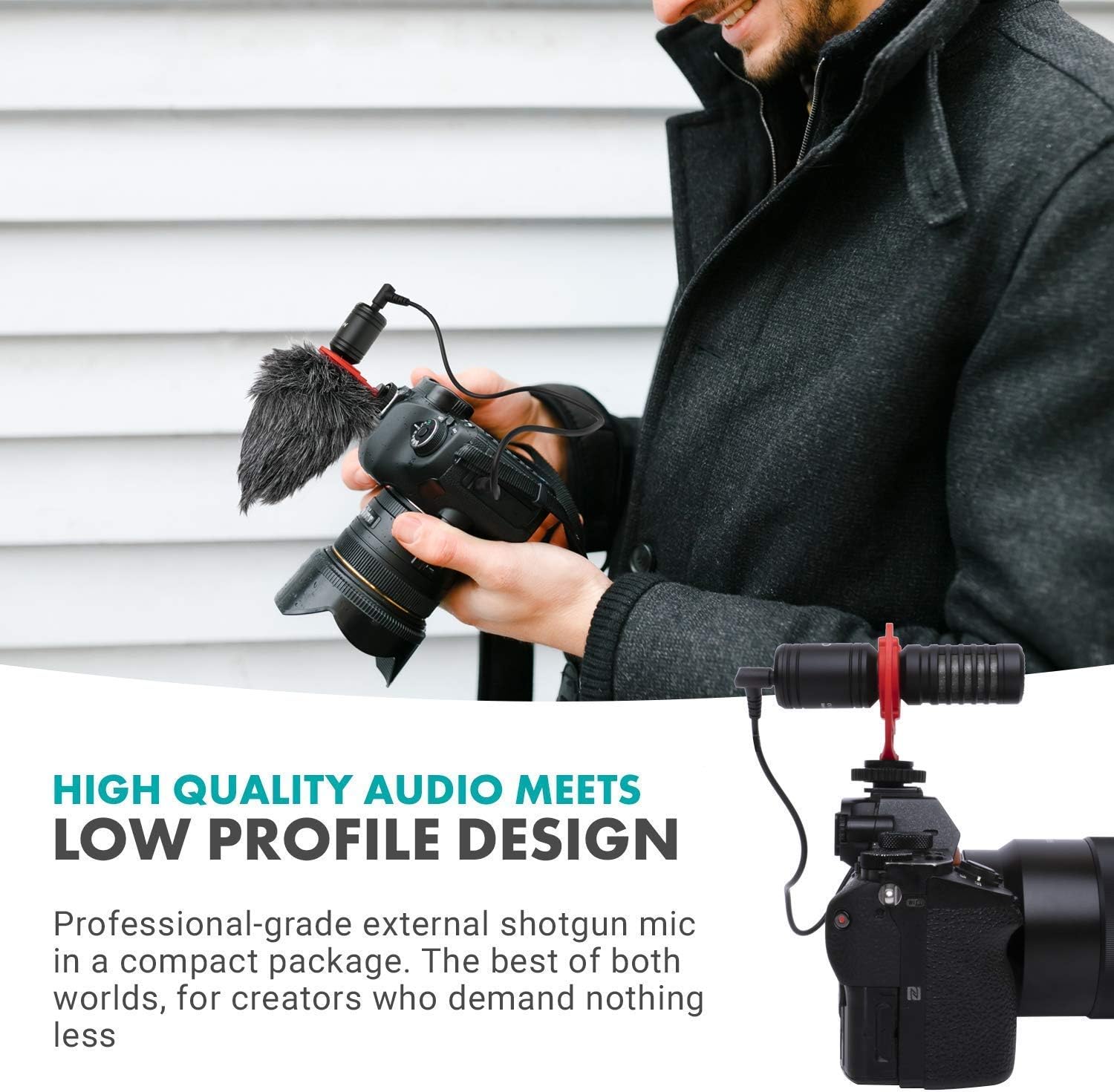 Movo VXR10-PRO Micrófono de video externo para Osmo Pocket, cámara, teléfonos inteligentes, con soporte de choque Rycote Lyre – Micrófono compacto