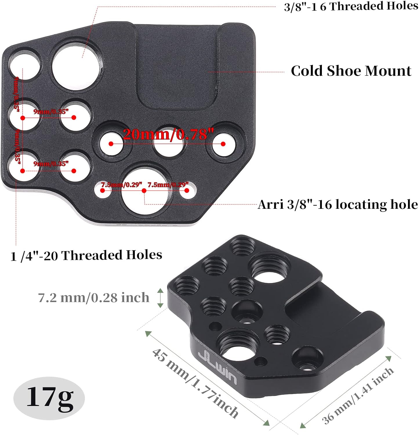 FocusFoto Paquete de 2 soportes de placa de montaje de extensión con zapata fría 14″ 38″ tornillo para DJI Ronin SSCRS2RSC2RS3 PRORS3 MiniRS4 PRO