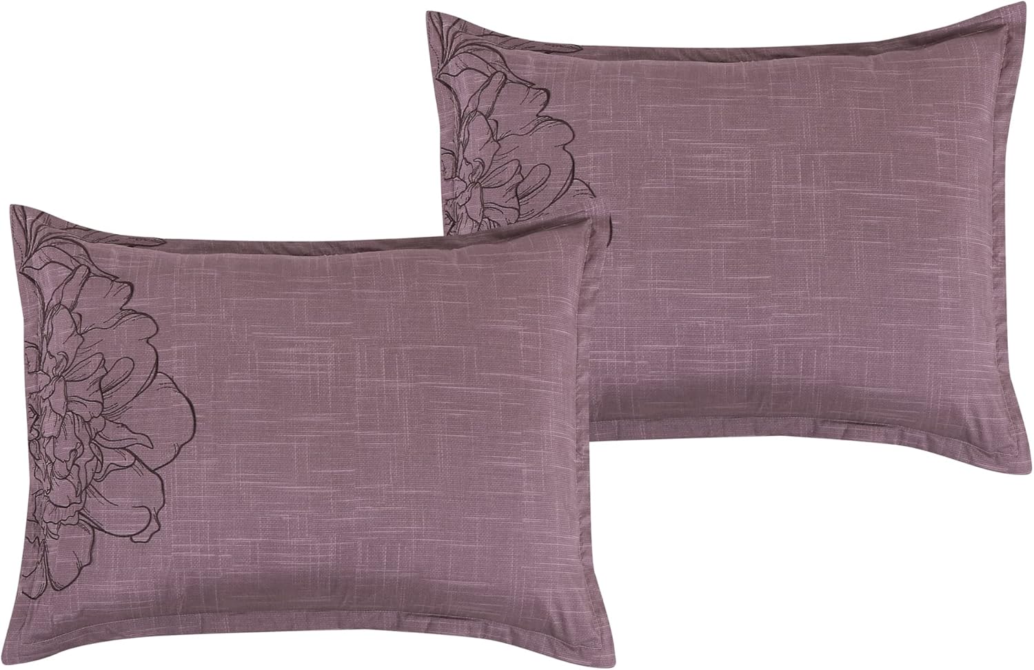 ESCA Keeya – Juego de edredón bordado de flores moradas de 7 piezas, transpirable, para todas las estaciones, suave y ligero, tamaño Queen
