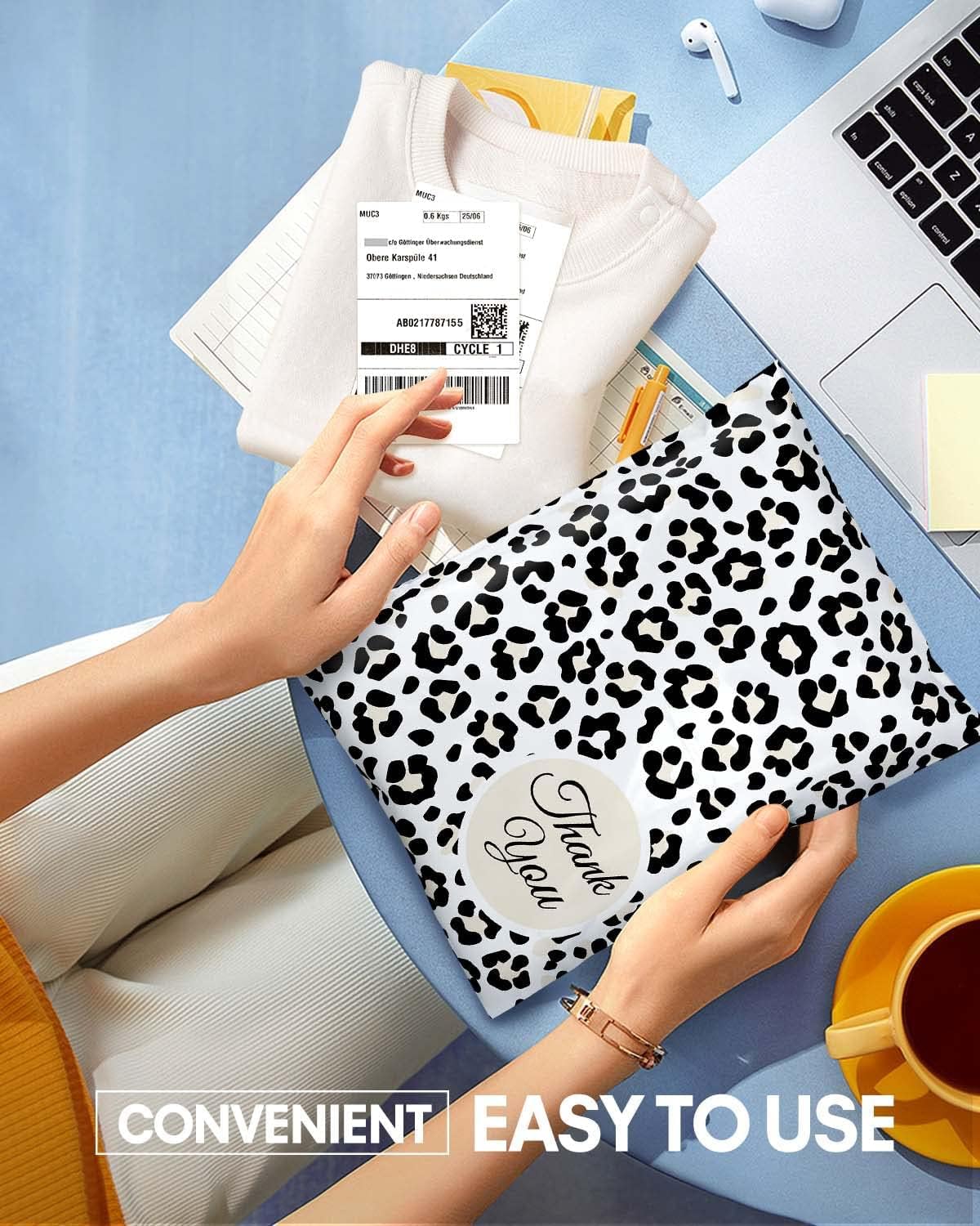 Thank You – Sobres de polietileno con estampado de leopardo con autosellado, bolsas de correo medianas para pequeñas empresas, sobres de envío para
