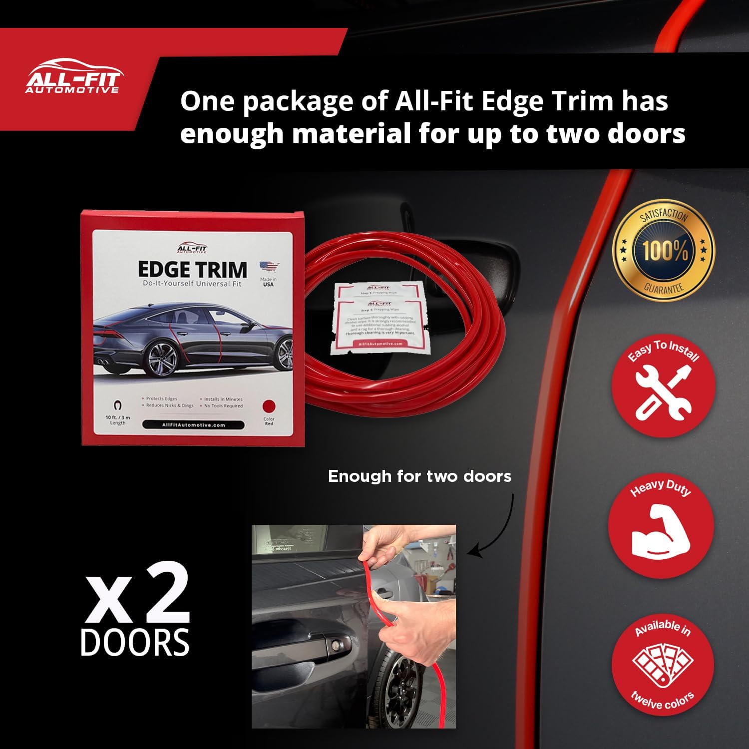 All-Fit – Protector de puerta automotriz con borde de 2 puertas, ajuste universal, fabricado en los Estados Unidos, color blanco