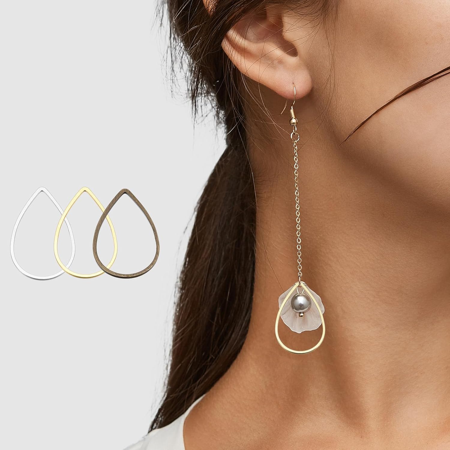 MECCANIXITY Enlace de aro con cuentas de lágrima, bisel abierto para hacer joyas de aretes, Metal, Lágrima