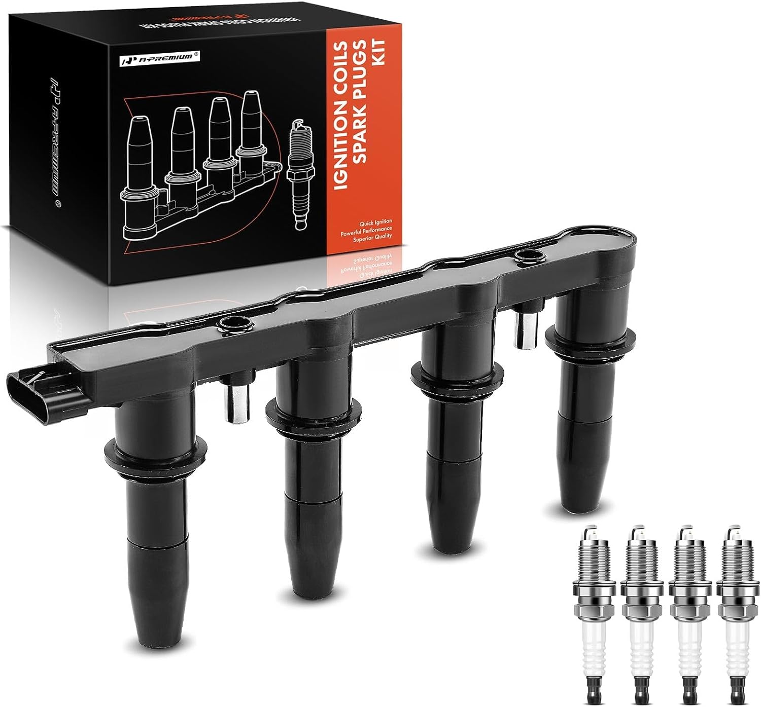 A-Premium 1 paquete de bobina de encendido y 4 bujías de iridio compatibles con Chevrolet Aveo 2009-2011, Aveo5 2009-2011 y Suzuki Suzuki+ 2009 y