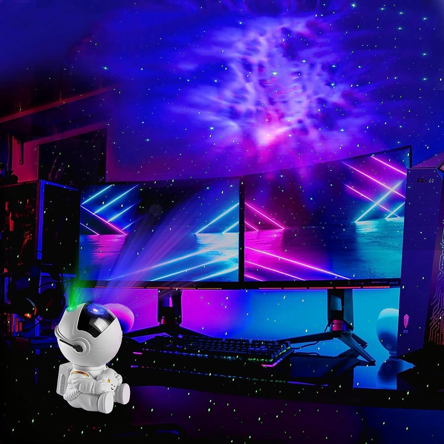 Proyector de astronauta y estrella de galaxia, nebulosa estrellada, luz nocturna, proyección de techo, control remoto para habitación de niños, sala