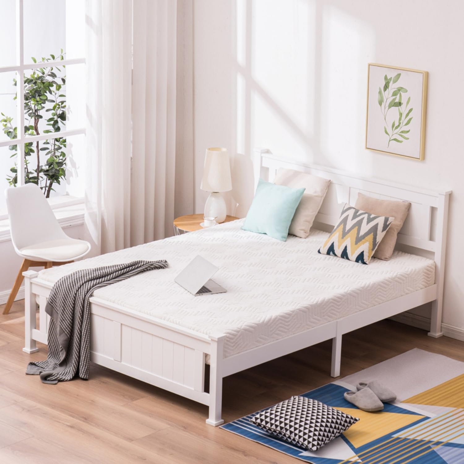 AOCOROE Base de cama matrimonial para niños, niñas, adolescentes, cama de plataforma de marco de madera maciza de tamaño matrimonial con cabecera de
