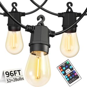 NYMPHY Tira de luces para exteriores de 96 pies, luces impermeables para exteriores con 34 bombillas inastillables, 8 modos de iluminación NYMPHY Tira de luces para exteriores de 96 pies, luces impermeables para exteriores con 34 bombillas inastillables, 8 modos de iluminación