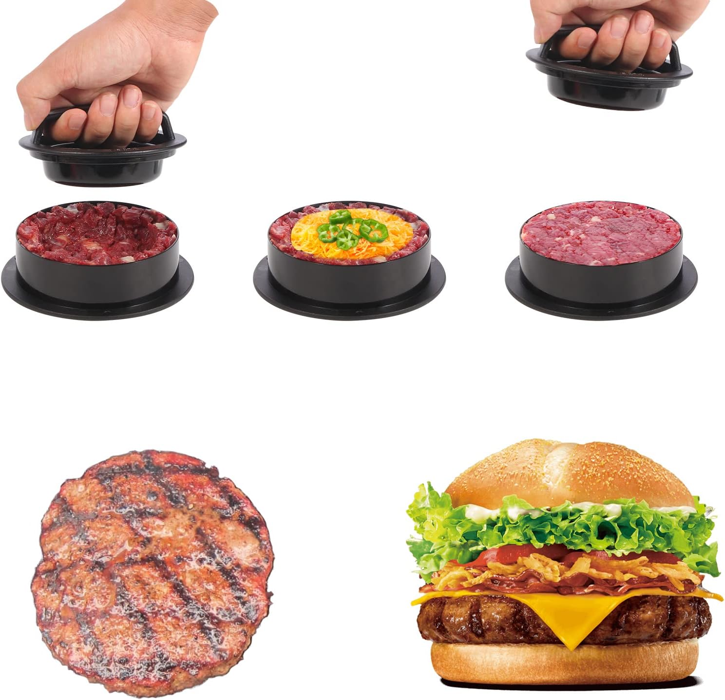 3-In-1 Stuffed Burger Press,Hamburger Press, Non-Stick Easy-to-Clean Kitchen Barbeque Accessory,Used for Stuffing Turkey Beef Vegetarian Patty