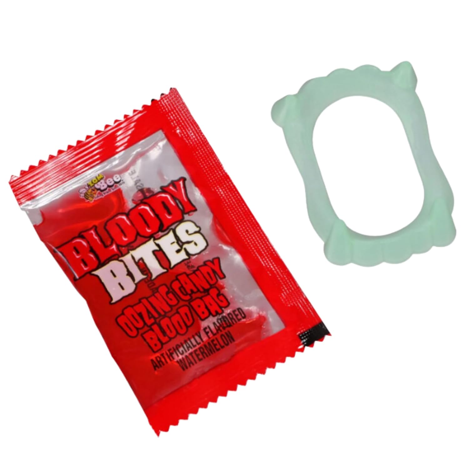 RE8TIESS Bloody Bite Sandía Vampire – Caramelo novedoso de 2.4 onzas con sabor a sandía, bocadillos de dientes de vampiro envueltos individualmente,