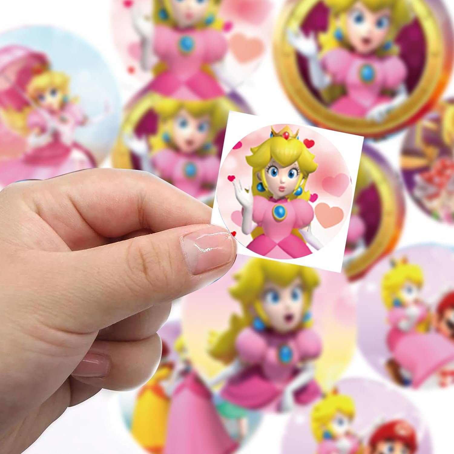 Calcomanías de princesa melocotón para niños, recuerdo de fiesta de cumpleaños de princesa melocotón, 500 calcomanías de princesa melocotón