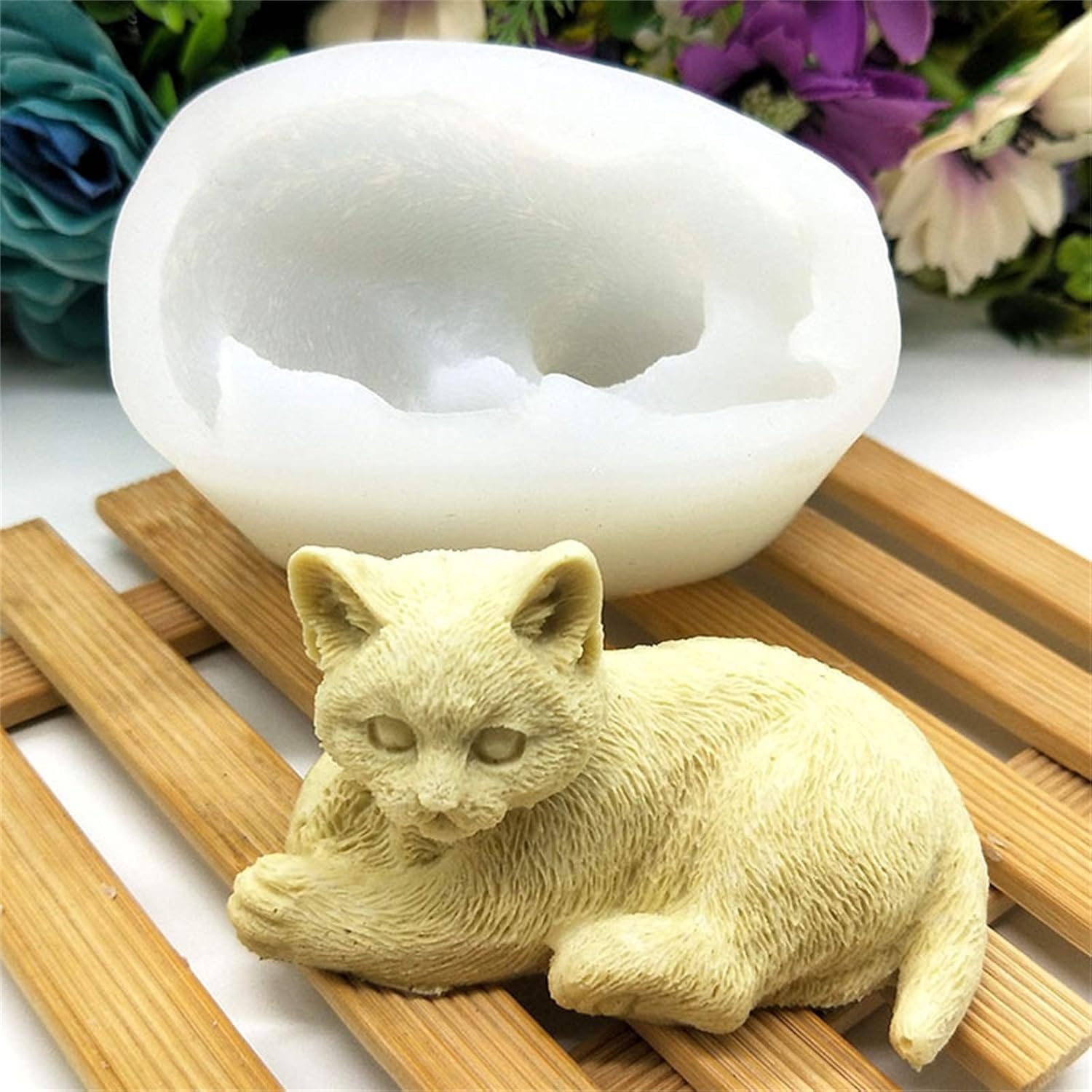 Moldes de silicona para gatos mentirosos, lindos moldes de jabón de silicona, moldes de jabón en forma de animales 3D, moldes de jabón hechos a