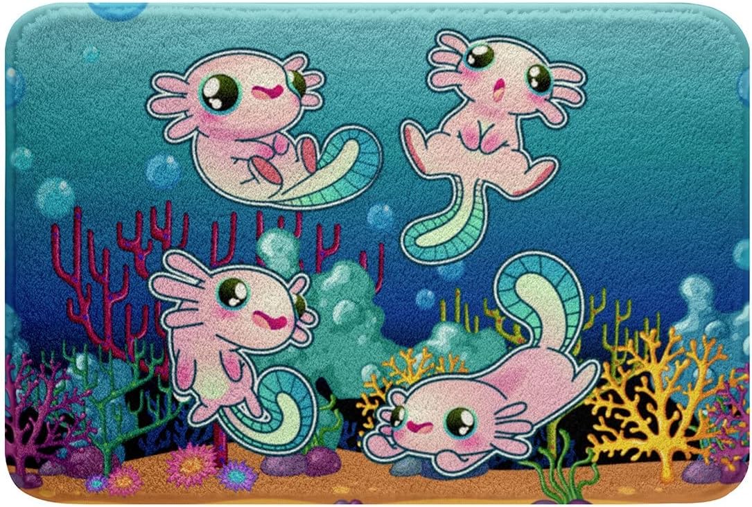Erosebridal Lindos tapetes de baño de ajolotl de 16 x 24 pulgadas, alfombra de área de ajolotes rosa 3D para niños, tapete de baño de ajolote de