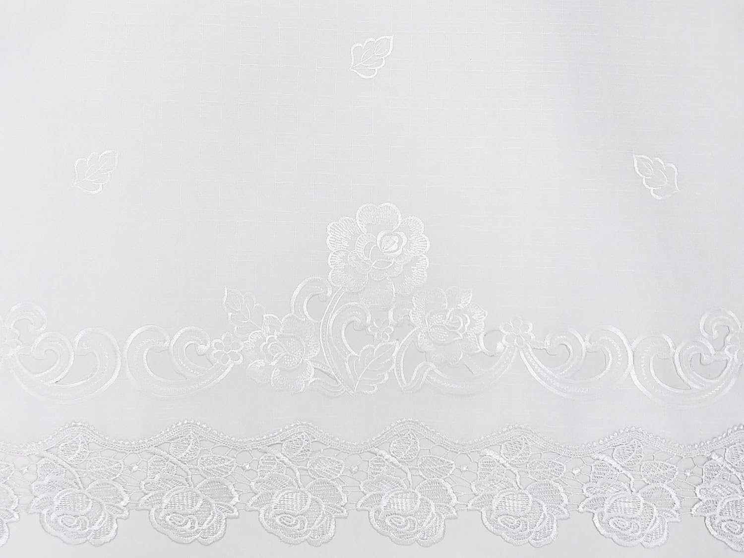 GOHD – Cortinas de cocina de rosario de encaje, juego de 3 cortinas y cenefas de cocina, elegante tela blanca con bordado de rosas y encaje (color