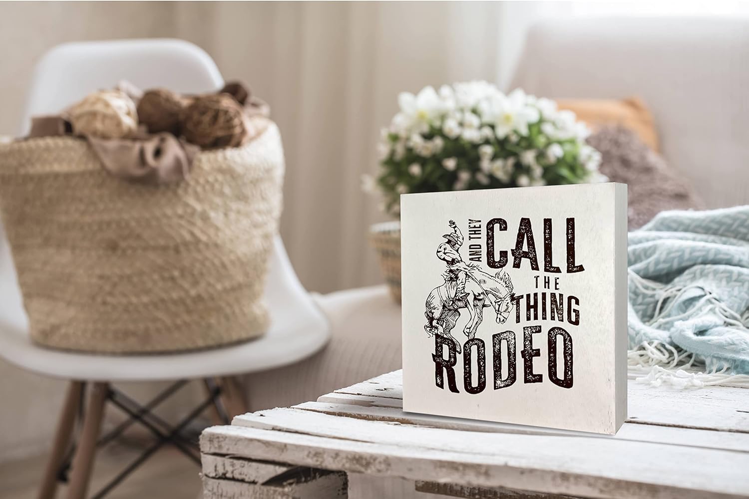 Caja de placa de madera rústica con diseño de vaquero occidental y ellos llaman la cosa Rodeo, decoración de escritorio para el hogar, dormitorio,