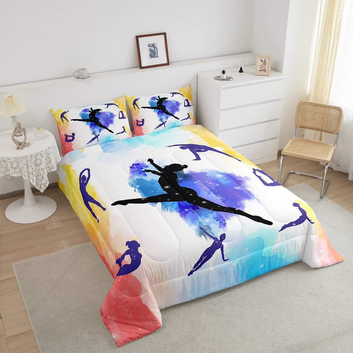Juego de ropa de cama de gimnasia para niñas, juego de edredón de bailarines de gimnasta, tamaño individual, edredón de plumón de regalo de gimnasia