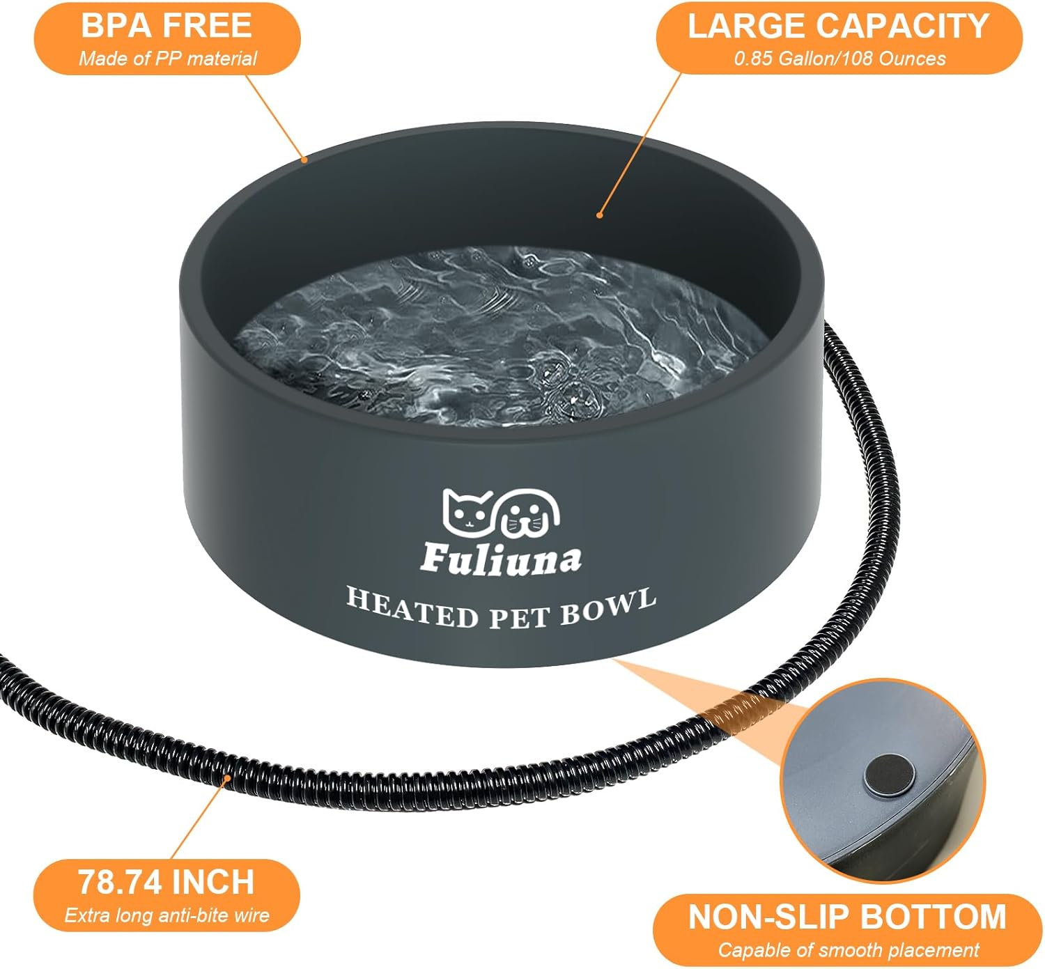 Cuenco térmico para mascotas con cable resistente a los masticables, cuenco térmico que proporciona agua potable en invierno para perros, gatos,