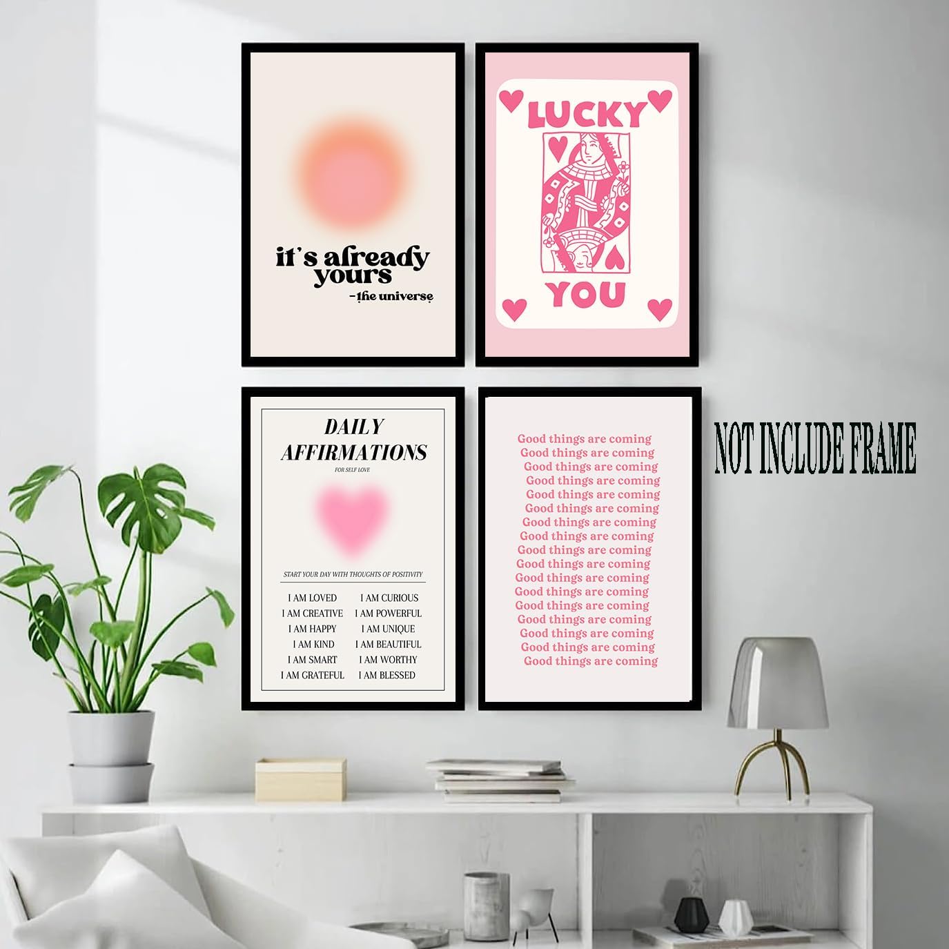 Póster retro de moda Y2K rosa degradado Aura Daily Afirmations Lucky You Its Already Yours Preppy Poster Impresiones para el hogar, dormitorio,