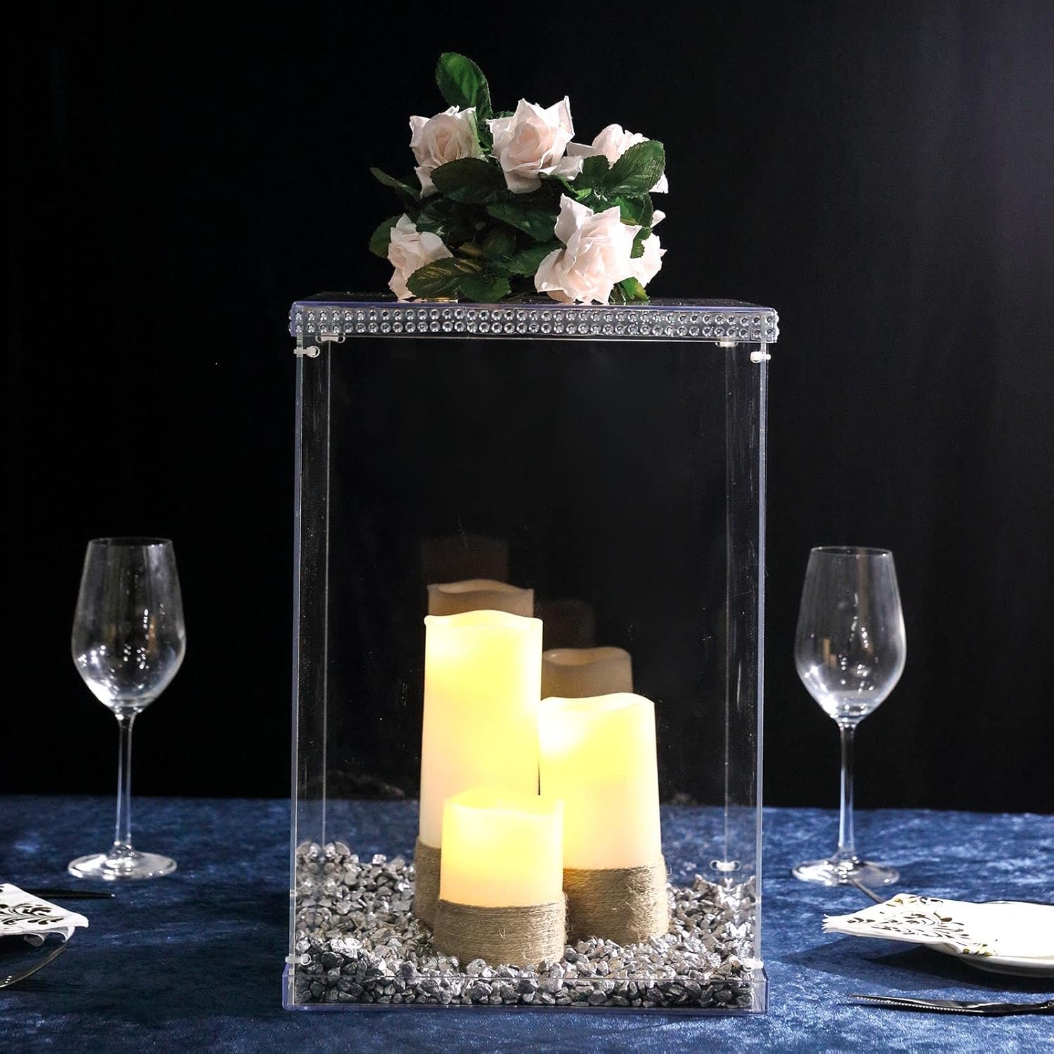 Efavormart – Caja de exhibición transparente de 16 pulgadas para centros de mesa con tapa y base intercambiables