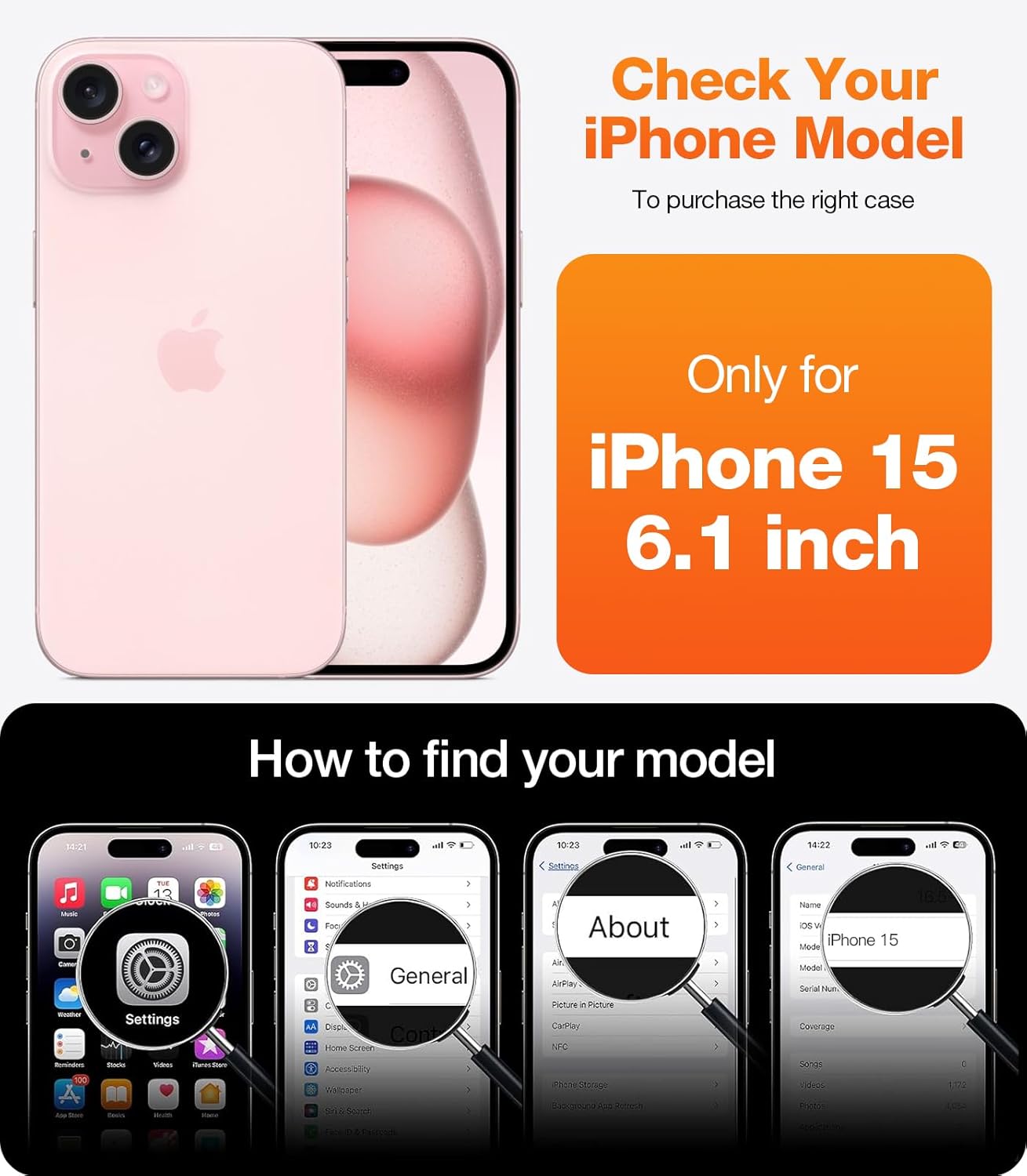 TORRAS Funda transparente con diseño de diamante para iPhone 15 nunca amarilla grado militar anticaídas parte trasera de policarbonato duro,