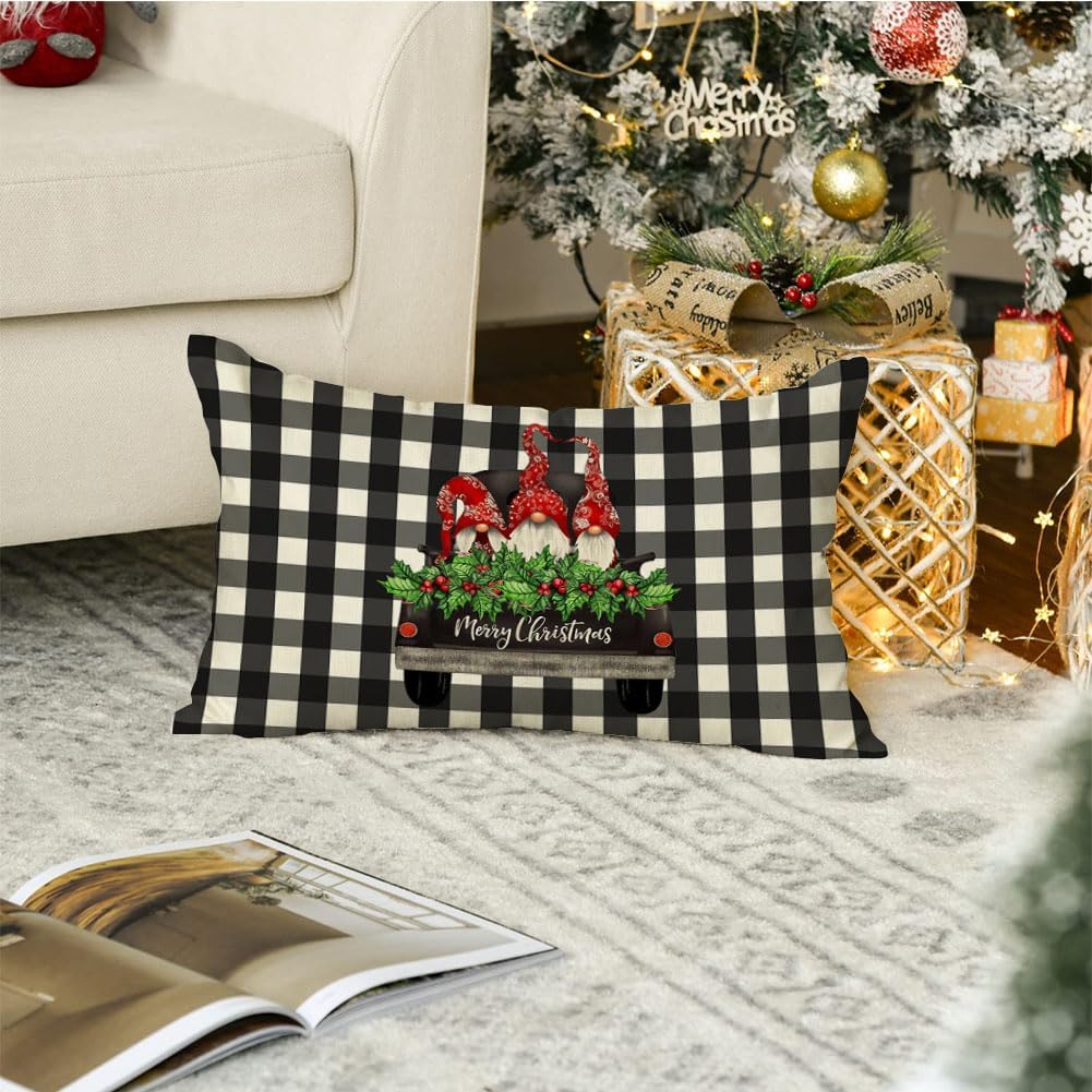 RABUSOFA Fundas de almohada de Navidad de gnomos de 12 x 20 pulgadas, fundas de almohada decorativas de Navidad, fundas de cojín lumbar para