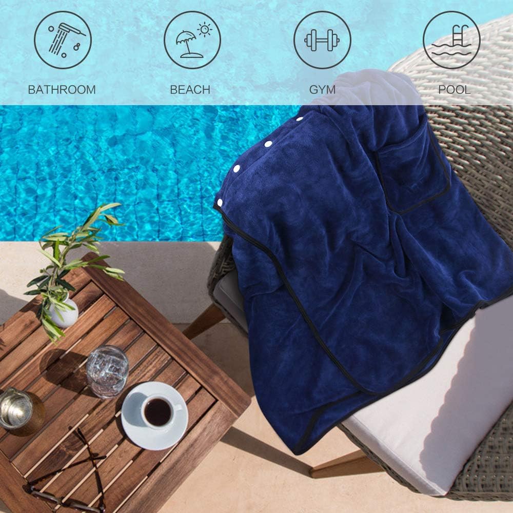 SINLAND Toalla de baño de microfibra absorbente de agua de secado rápido para hombre con cierre ajustable a presión, 24 x 63 pulgadas, azul marino