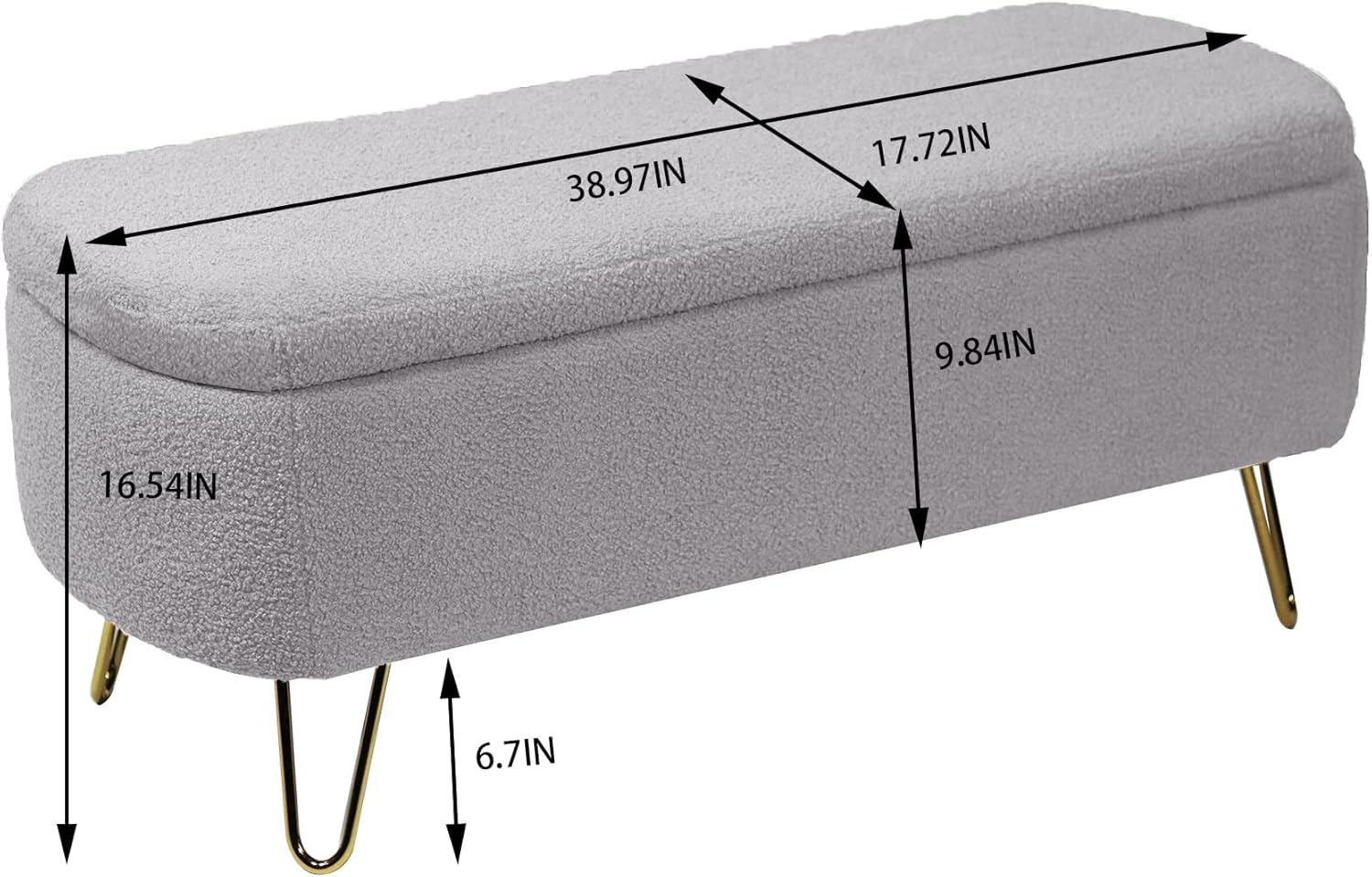 TTK Otomana con almacenamiento para dormitorio, moderno banco otomano de piel sintética con patas de metal dorado, banco largo de sherpa para