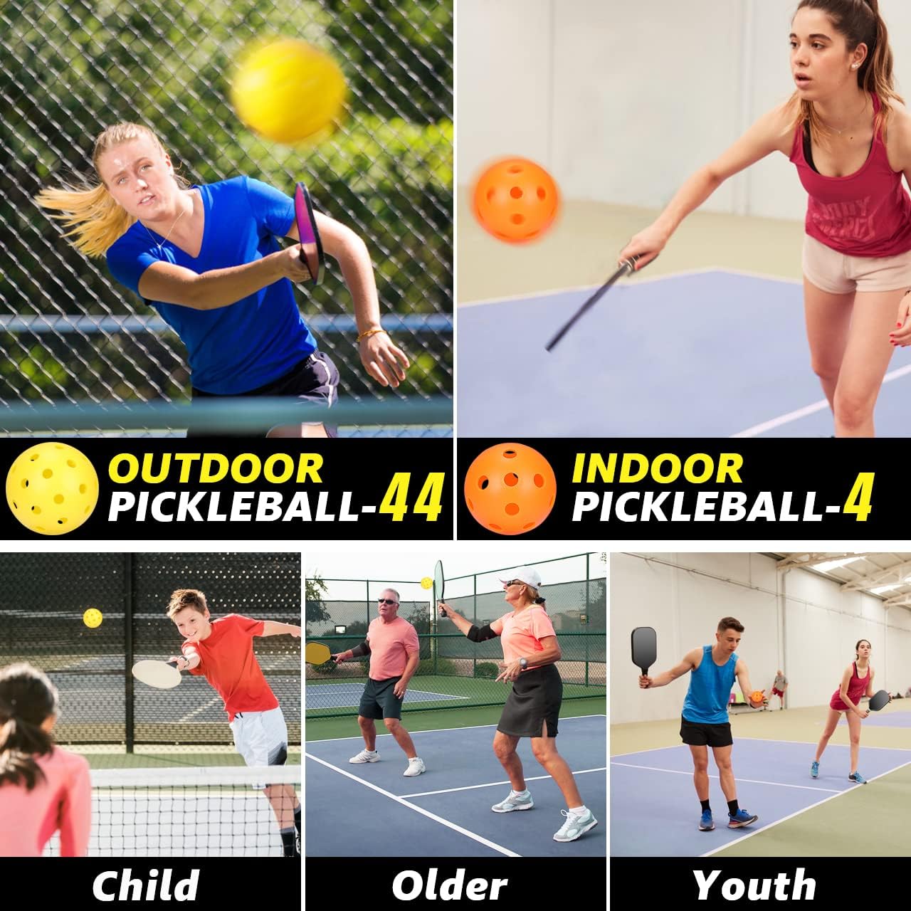 Fostoy Bolas de pickleball, paquete de 1648100 bolas de pickleball con bolsa de malla, cumple con los requisitos de USAPA, pelotas de pepinillo al