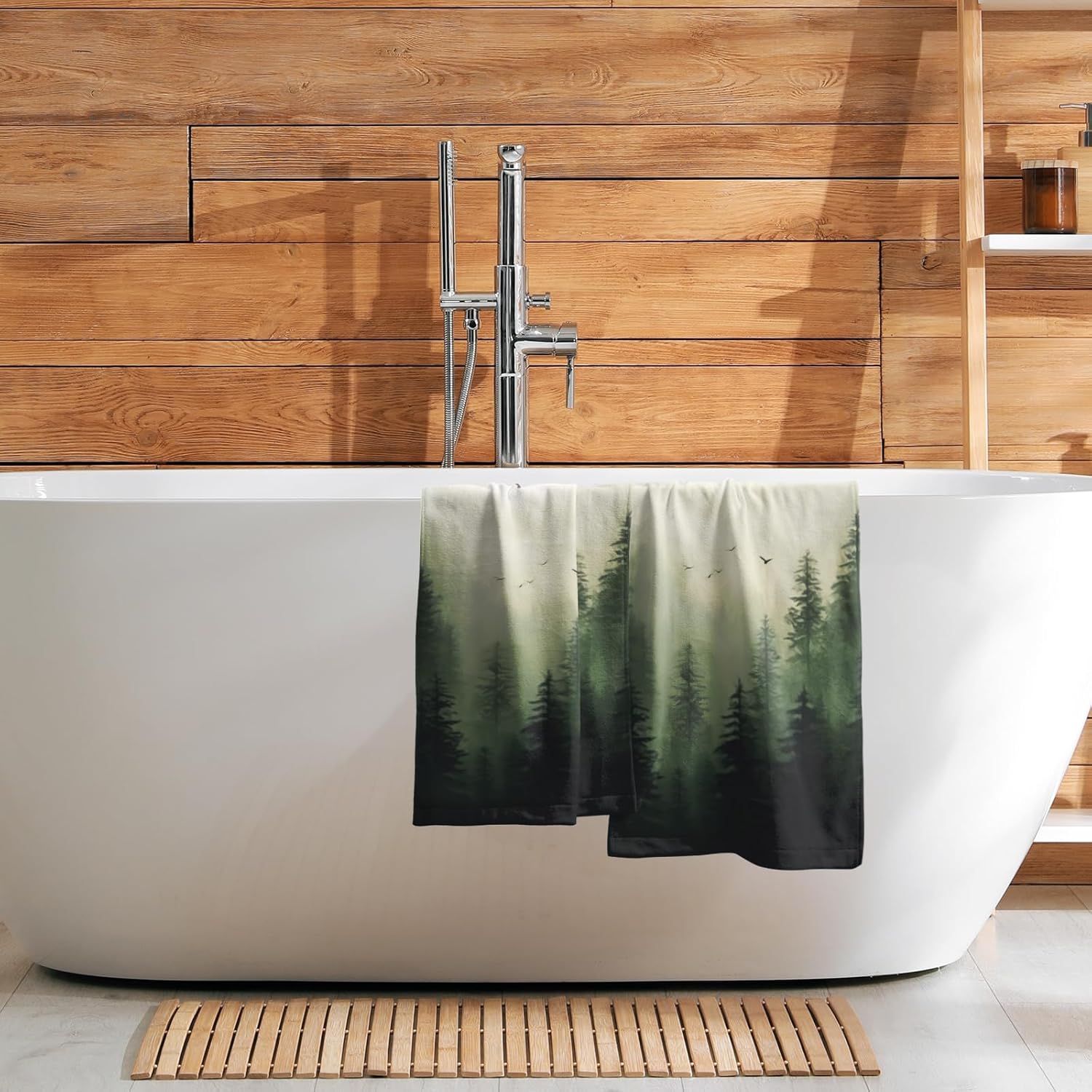 Green Misty Forest – Juego de 2 toallas de mano suaves para cara de invitados, decoración de baño, toallas finas para cocina y platos de té