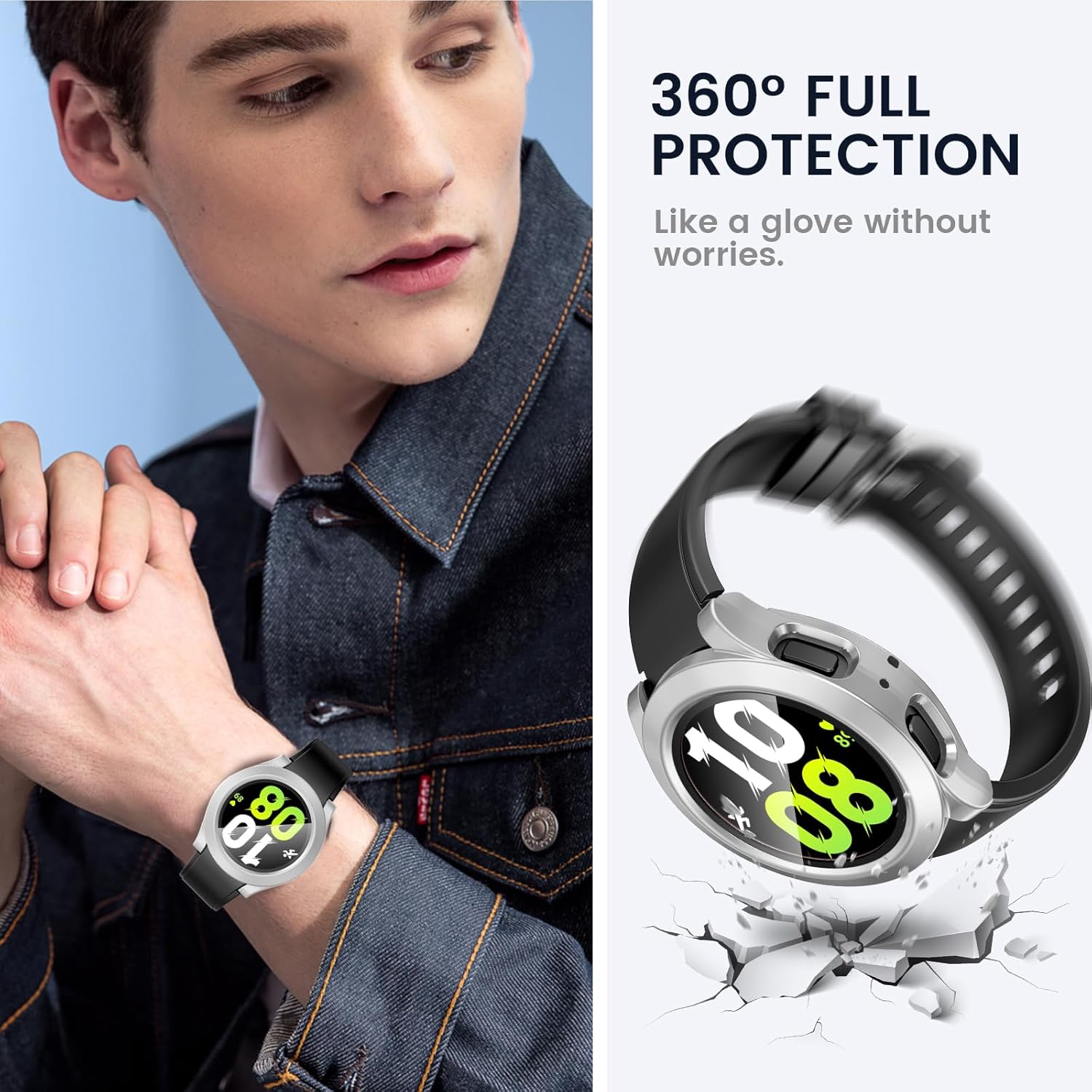 Tensea Funda protectora de pantalla impermeable para Samsung Galaxy Watch 5 2022 y 4 2021 de 1.575 pulgadas (1.575 in), funda protectora de