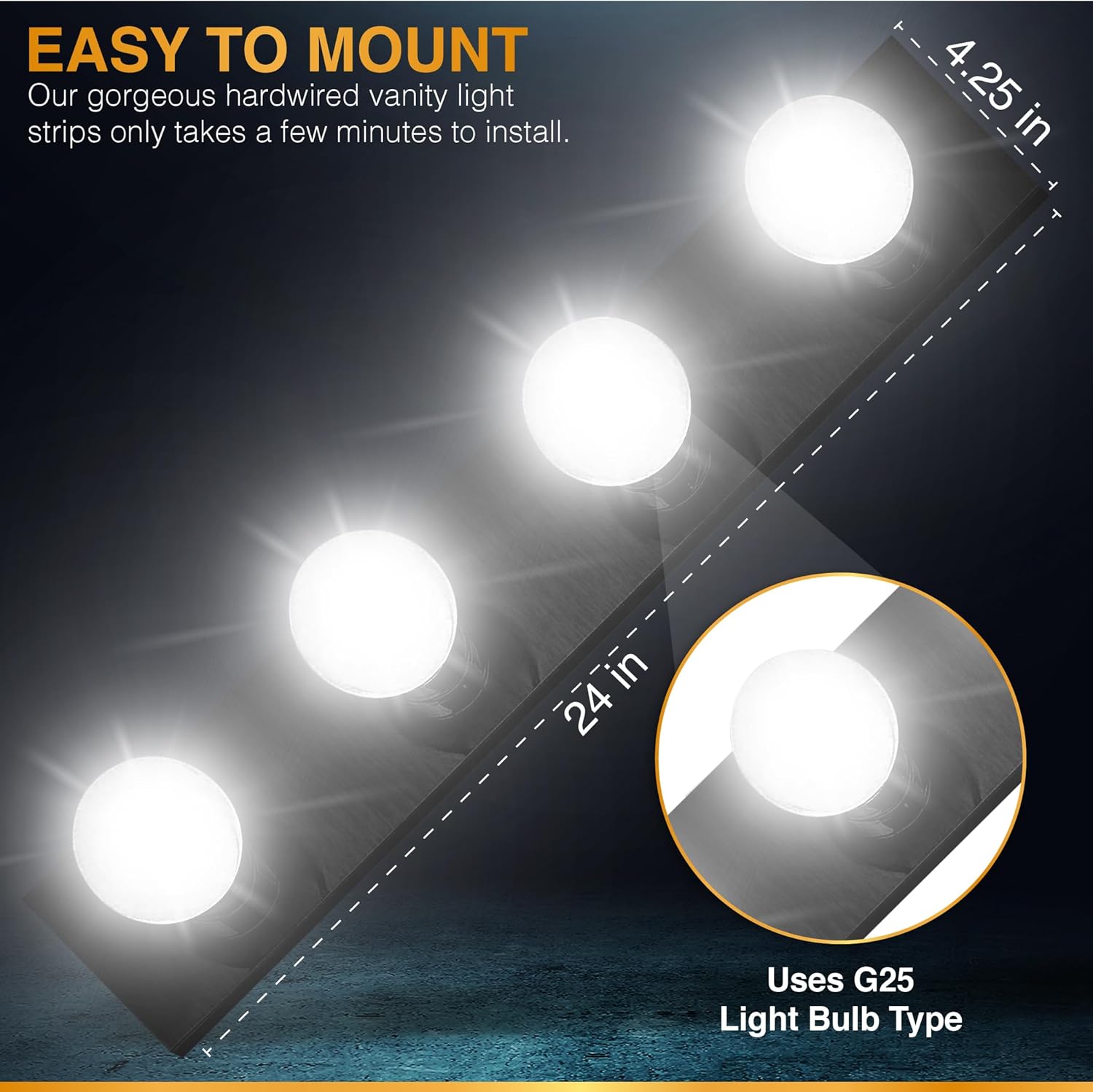 DYSMIO Tira de tocador de cuatro luces, accesorio de espejo estilo Hollywood con placas negras, accesorios de grado de salón para dormitorio, baño,