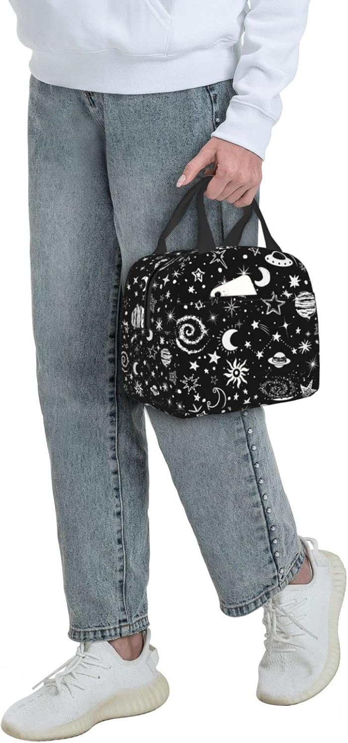 Bolsas de almuerzo espaciales para adolescentes, niños, niñas, hombres y mujeres, lonchera de estrella y luna, reutilizable, estética, para la