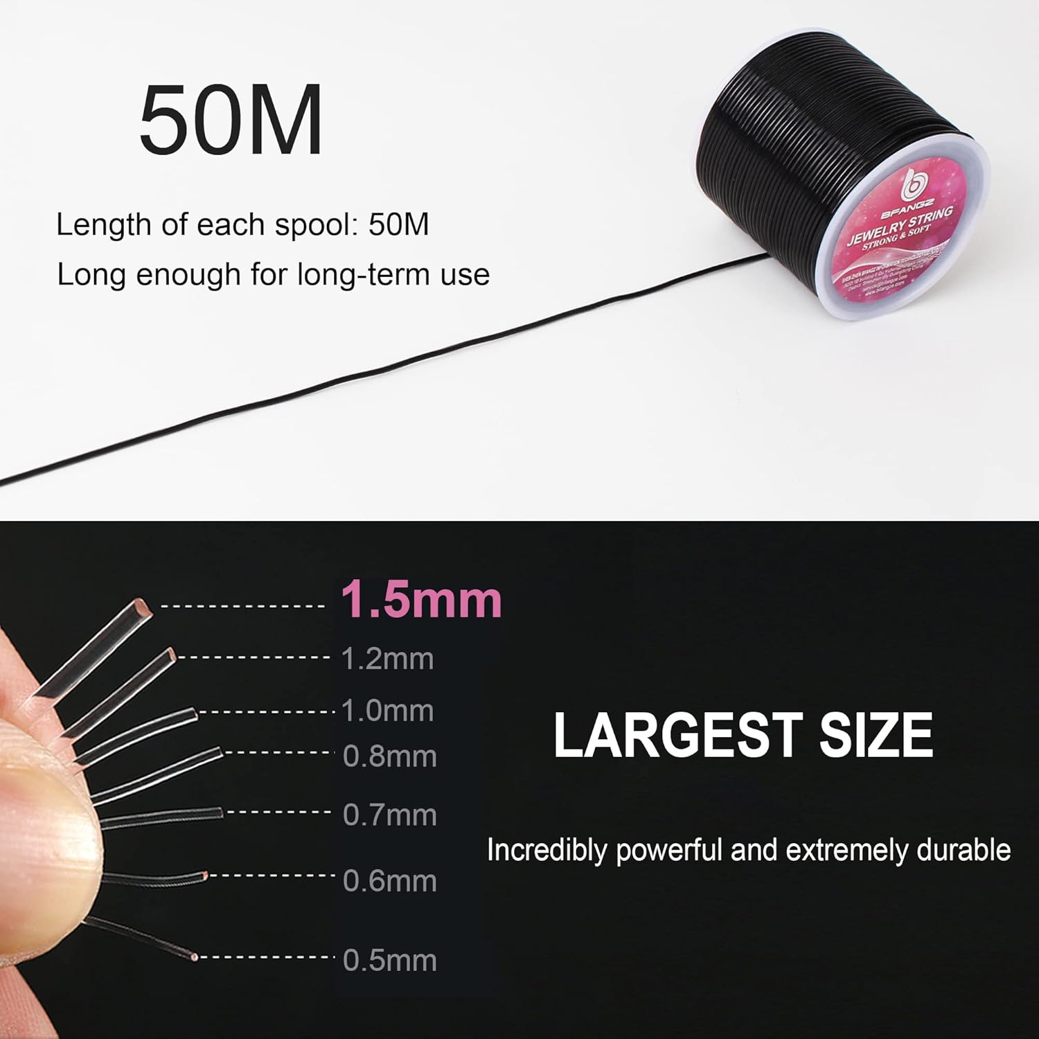 BFANGZ Cuerda elástica de 0.059in y 164.0ft para hacer joyas, cuerda elástica de cristal, cuerda elástica para pulseras, collares, joyas y