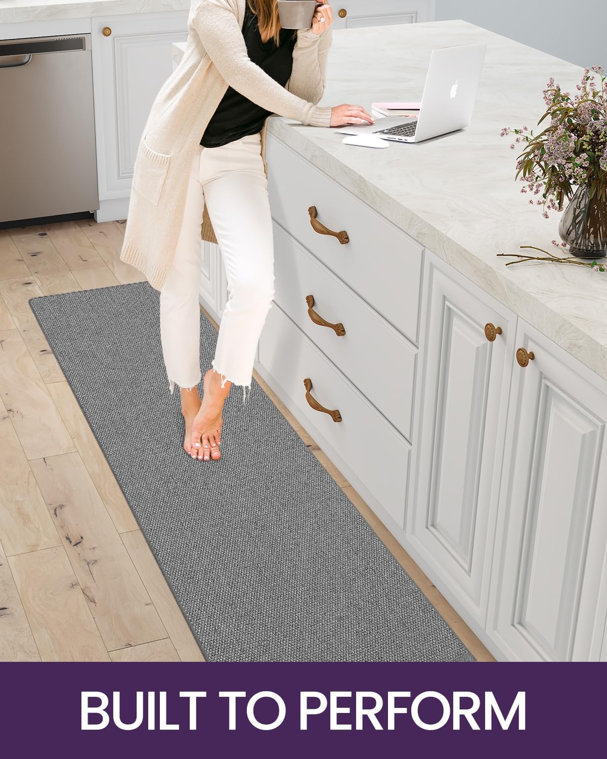 DEXI Juego de 2 alfombras y tapetes de cocina, delgados, antideslizantes, lavables, tapetes de cocina absorbentes para el piso, tapete cómodo para