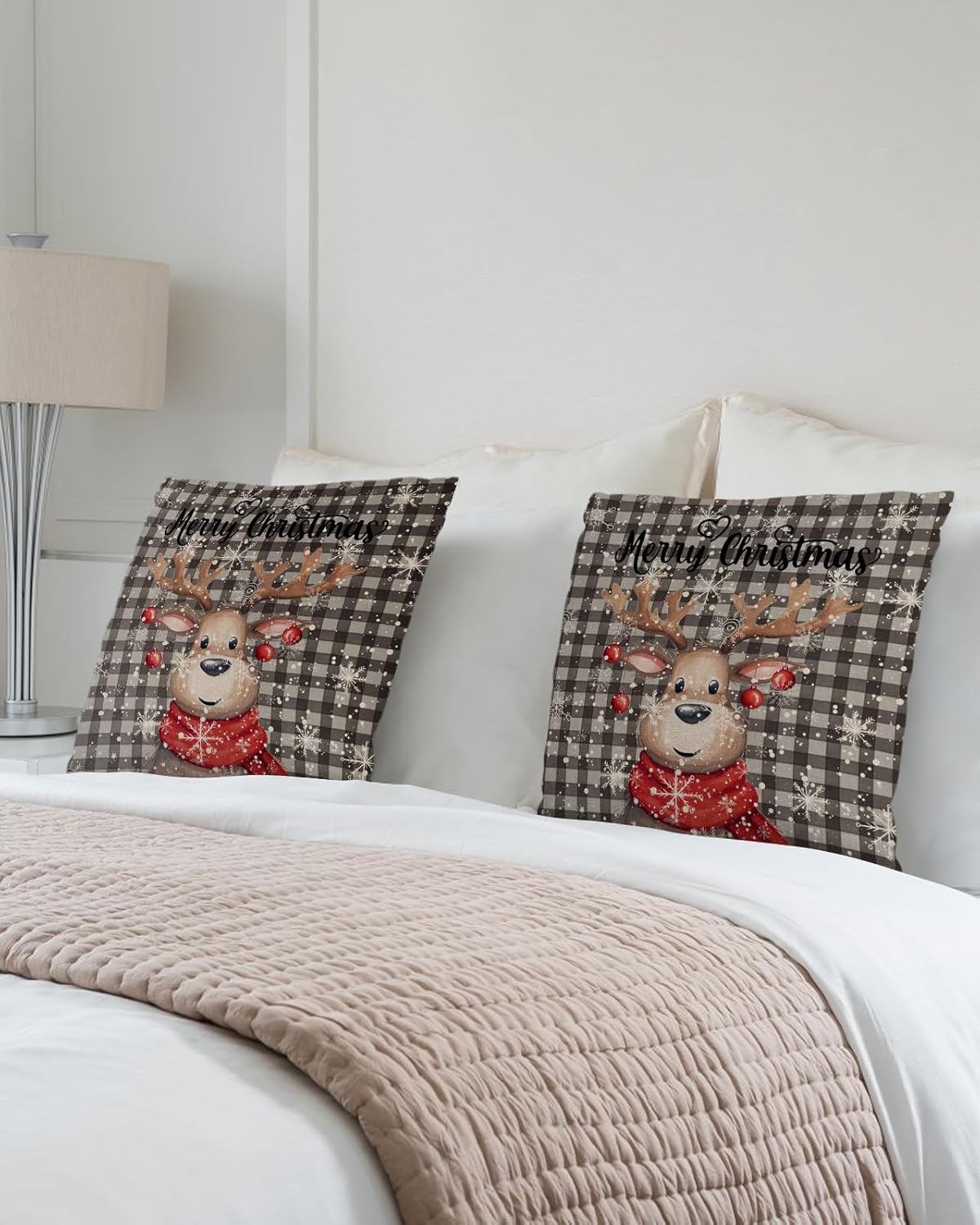 Juego de 2 fundas de almohada navideñas de 18 x 18 pulgadas, fundas de cojín decorativas de reno, fundas de almohada suaves, fundas de almohada