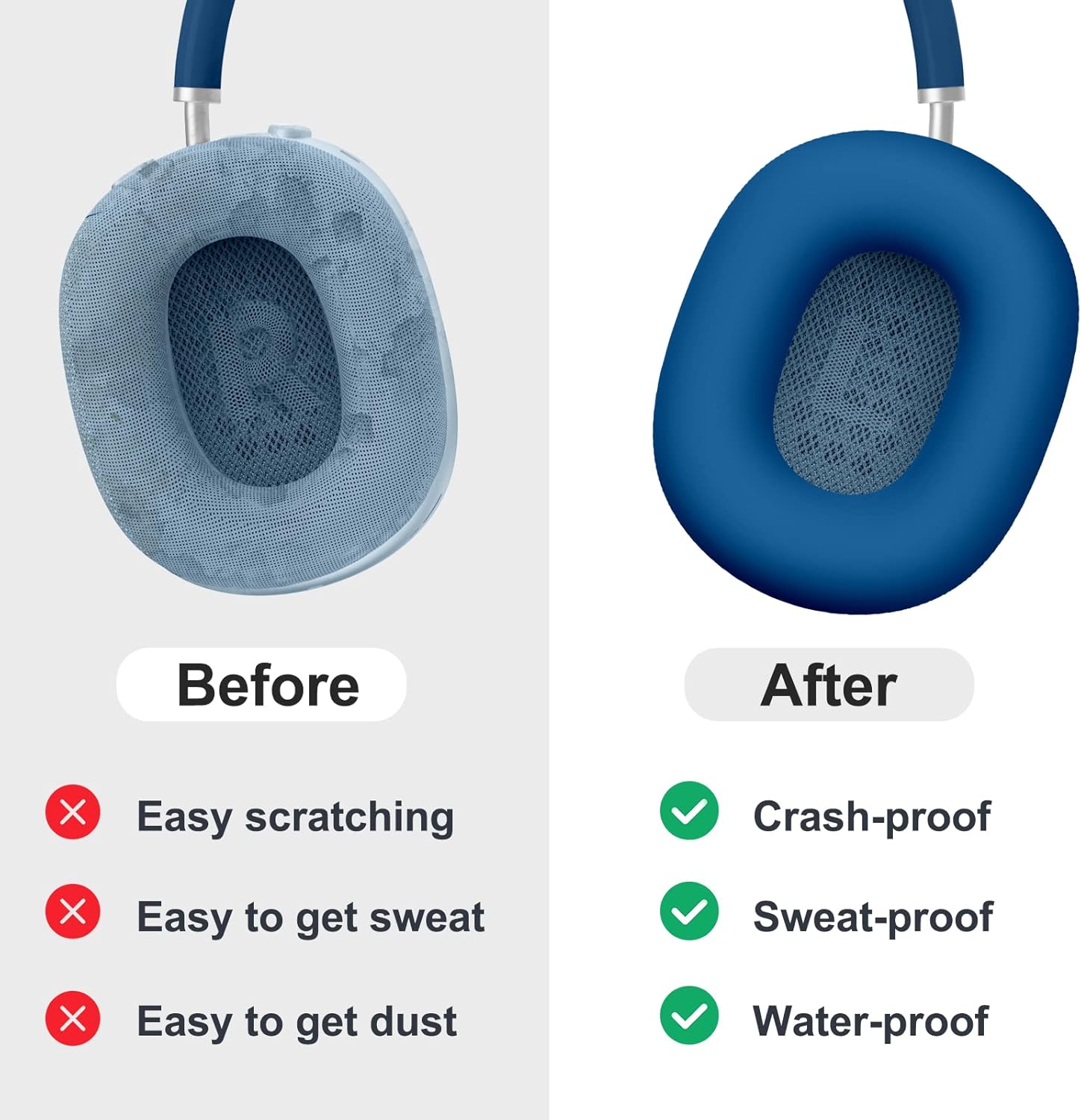 Tandoler Protector de silicona para audífonos AirPods Max, a prueba de sudor, fácil de lavar, resistente, color azul