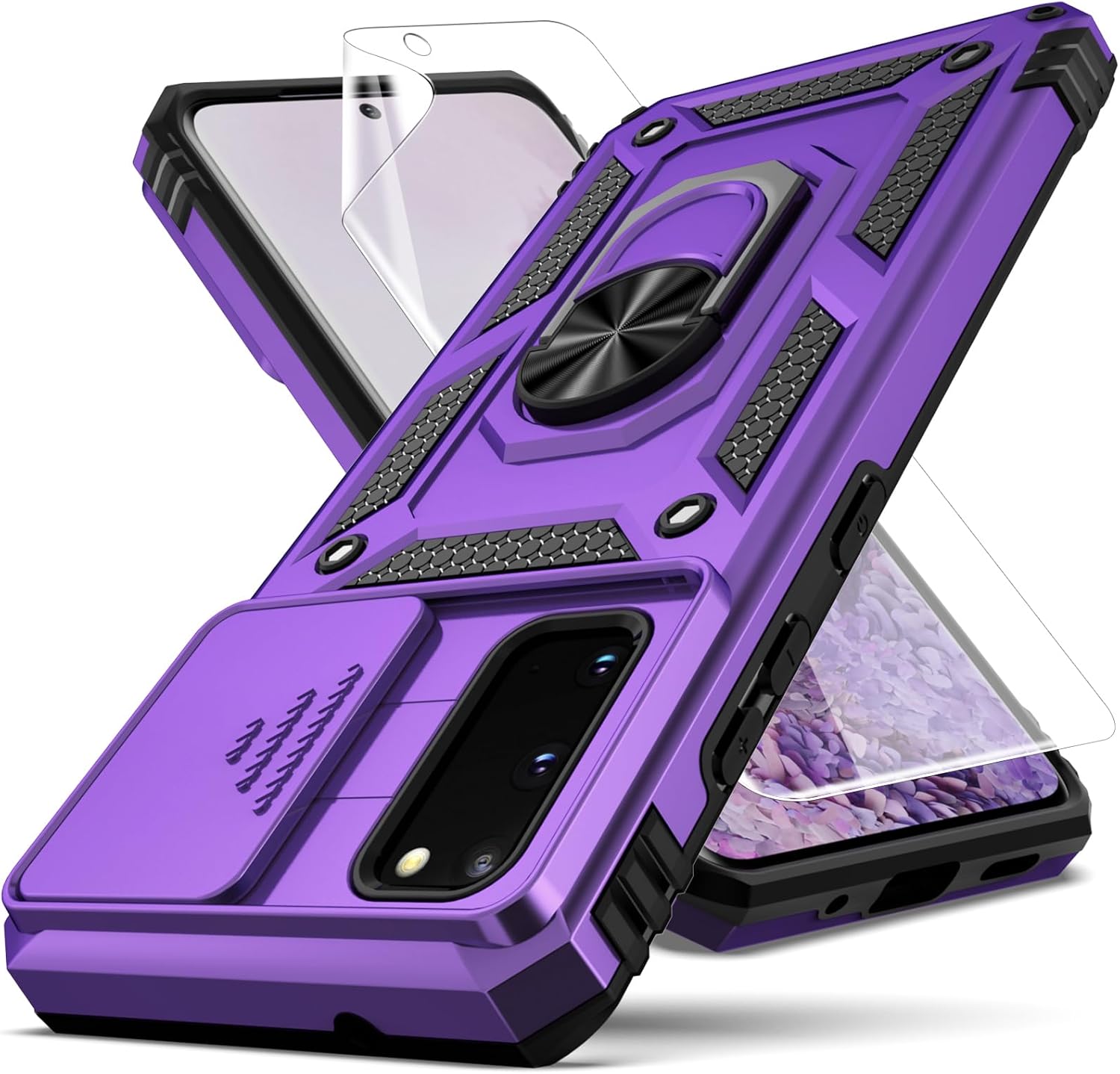 Funda para Samsung Galaxy S20, Galaxy S20 con cubierta deslizante para cámara HD, protección de cámara Soporte giratorio magnético Funda protectora