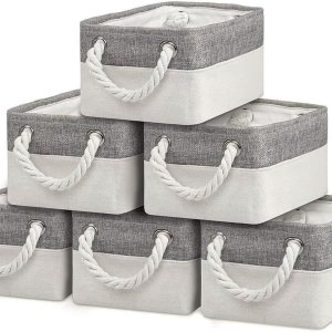 Contenedores de almacenamiento Cestas de almacenamiento para estantes, cubos de almacenamiento con asas, cestas pequeƱas para organizar (gris y Contenedores de almacenamiento Cestas de almacenamiento para estantes, cubos de almacenamiento con asas, cestas pequeƱas para organizar (gris y