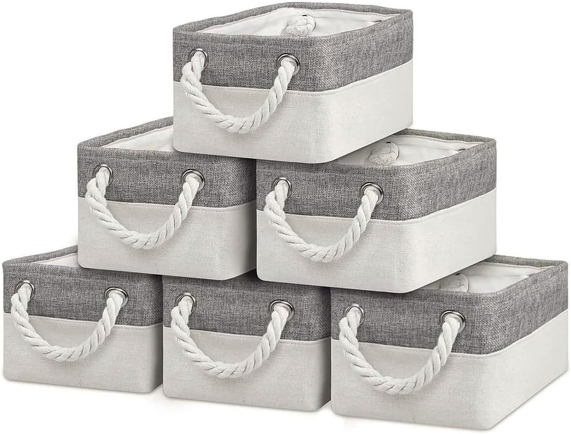 Contenedores de almacenamiento  Cestas de almacenamiento para estantes, cubos de almacenamiento con asas, cestas pequeñas para organizar (gris y