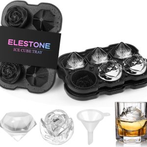ELESTONE Bandejas grandes para cubitos de hielo, paquete de 2, bandejas para cubitos de hielo para congelador, moldes de diamantes y rosas fáciles ELESTONE Bandejas grandes para cubitos de hielo, paquete de 2, bandejas para cubitos de hielo para congelador, moldes de diamantes y rosas fáciles