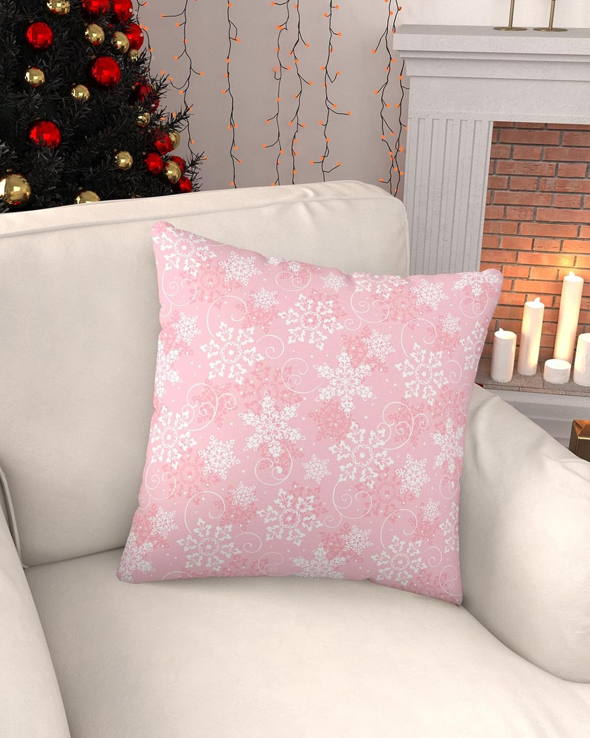 QueenKer Juego de 2 fundas de almohada navideñas de 24 x 24 pulgadas, diseño de copos de nieve de invierno, fundas decorativas para sofá y cama,