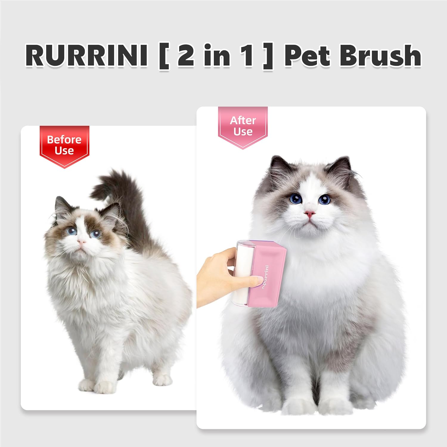 PURRINI Cepillo para gatos con rodillo adhesivo para pelusas para mascotas, funciona muy bien en perros o gatos de pelo largo o corto, ideal para