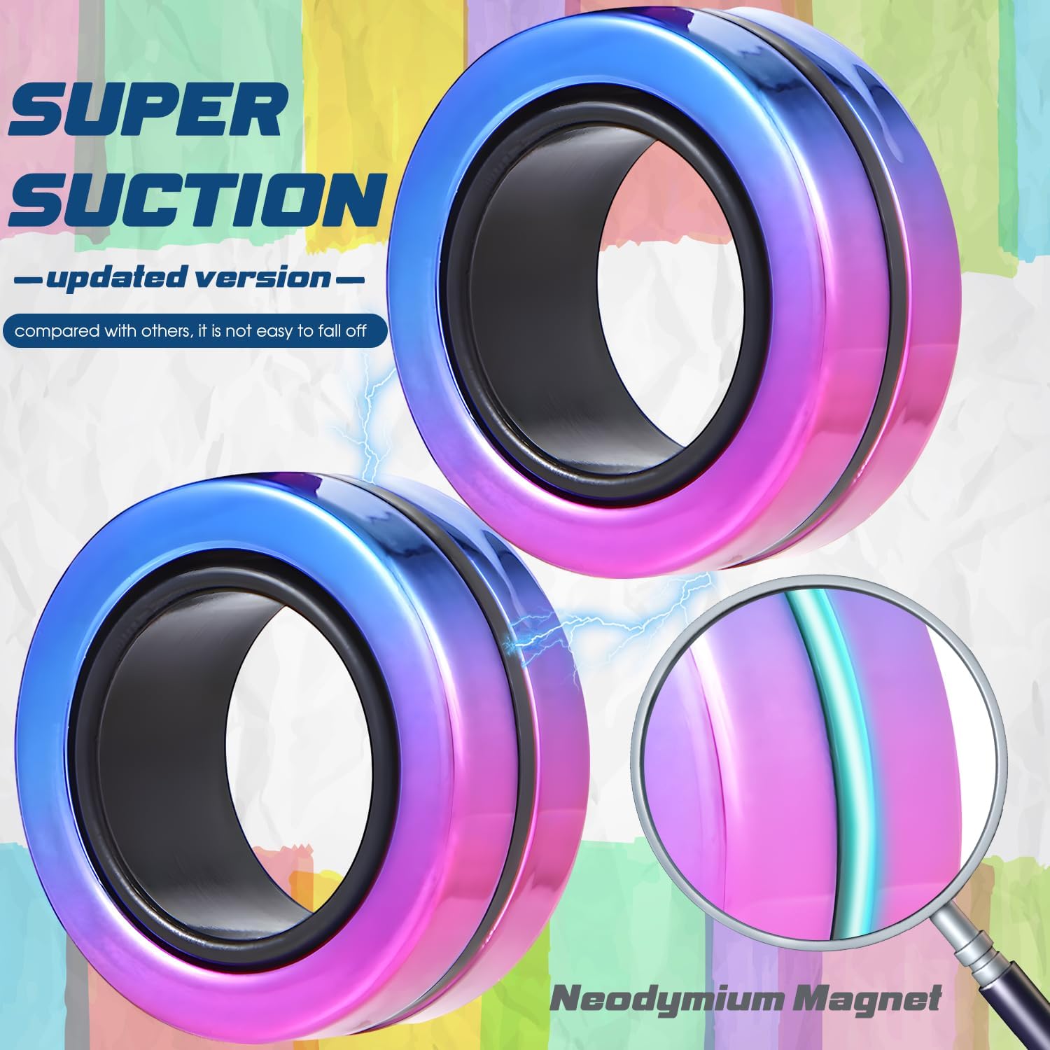 Aveloki Juego de 3 anillos magnéticos para ansiedad, juguetes para aliviar el estrés para TDAH, ansiedad, adultos, adolescentes y niños