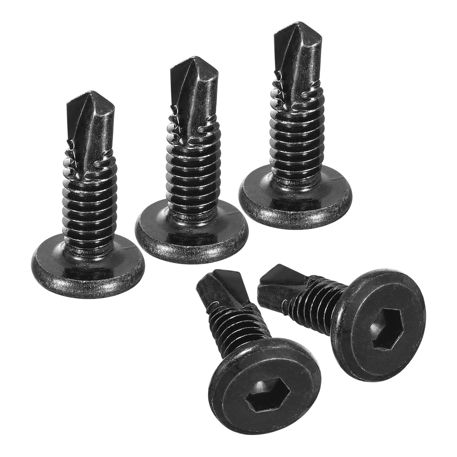 uxcell Tornillos autorroscantes hexagonales, 14 x 34 “410 Tornillo de perforación de cabeza plana de chapa de acero inoxidable 410, 100 piezas, negro
