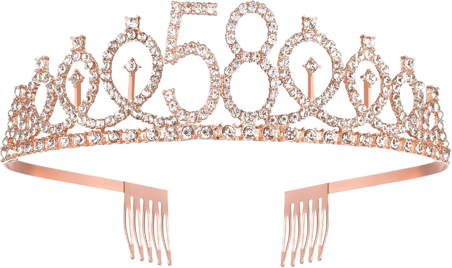 BRT Bearingshui Banda y tiara de cumpleaños número 58 para mujer, corona de banda de cumpleaños de oro rosa 58 fabulosa banda y tiara para mujer,