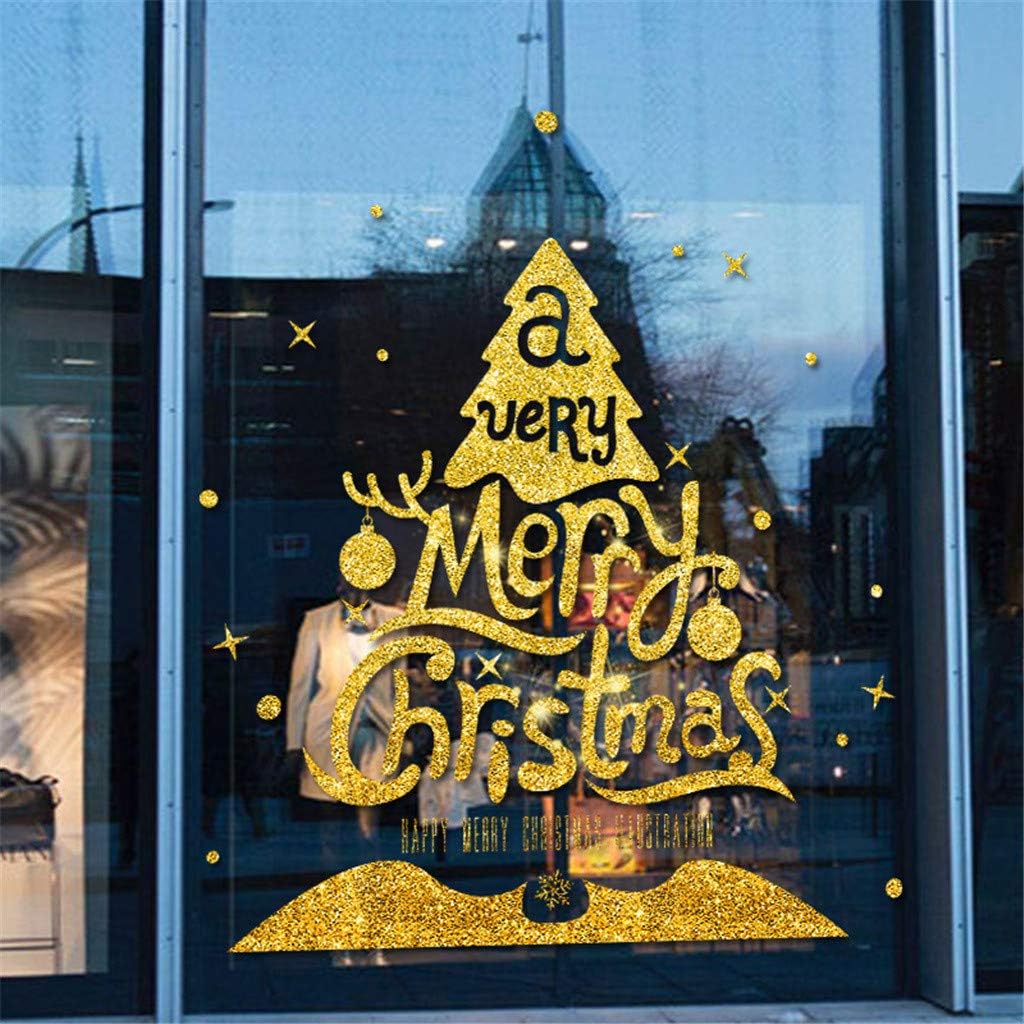 IAMAGOODLADY Decoraciones de Navidad, calcomanías de pared de ventana de polvo dorado de Navidad, muñeco de nieve, decoración del hogar, regalos de