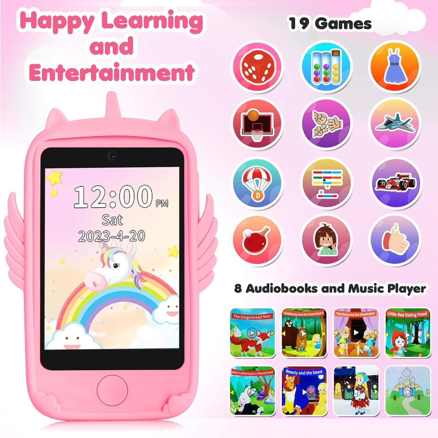 Teléfono inteligente para juguetes de niños, teléfono de juguete con pantalla táctil para niñas y niños, teléfono para niños con juegos, juguetes de