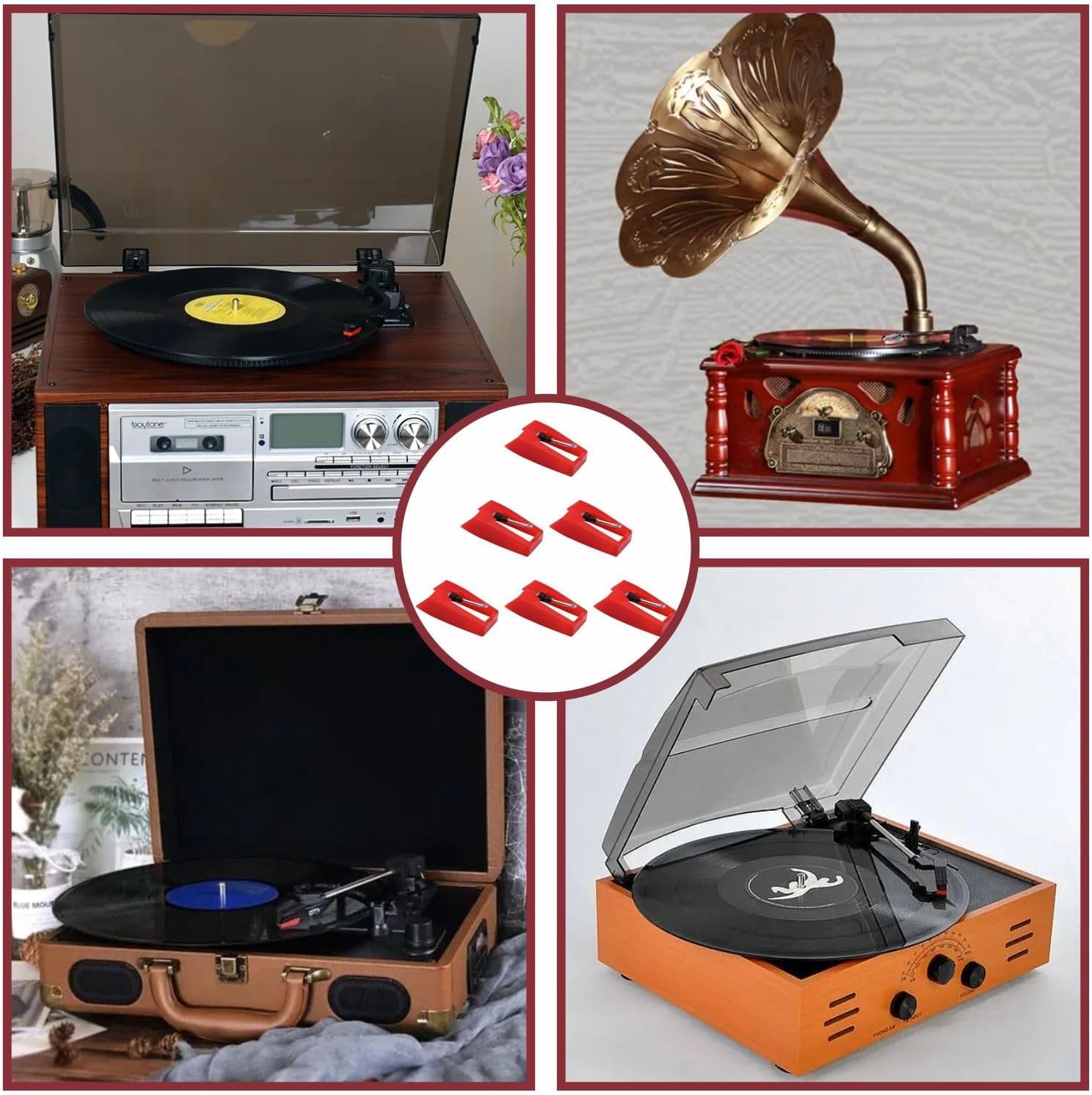 Paquete de 6 agujas de tocadiscos de diamante de repuesto universales para tocadiscos de vinilo, aguja para tocadiscos de vinilo, fonógrafo LP,